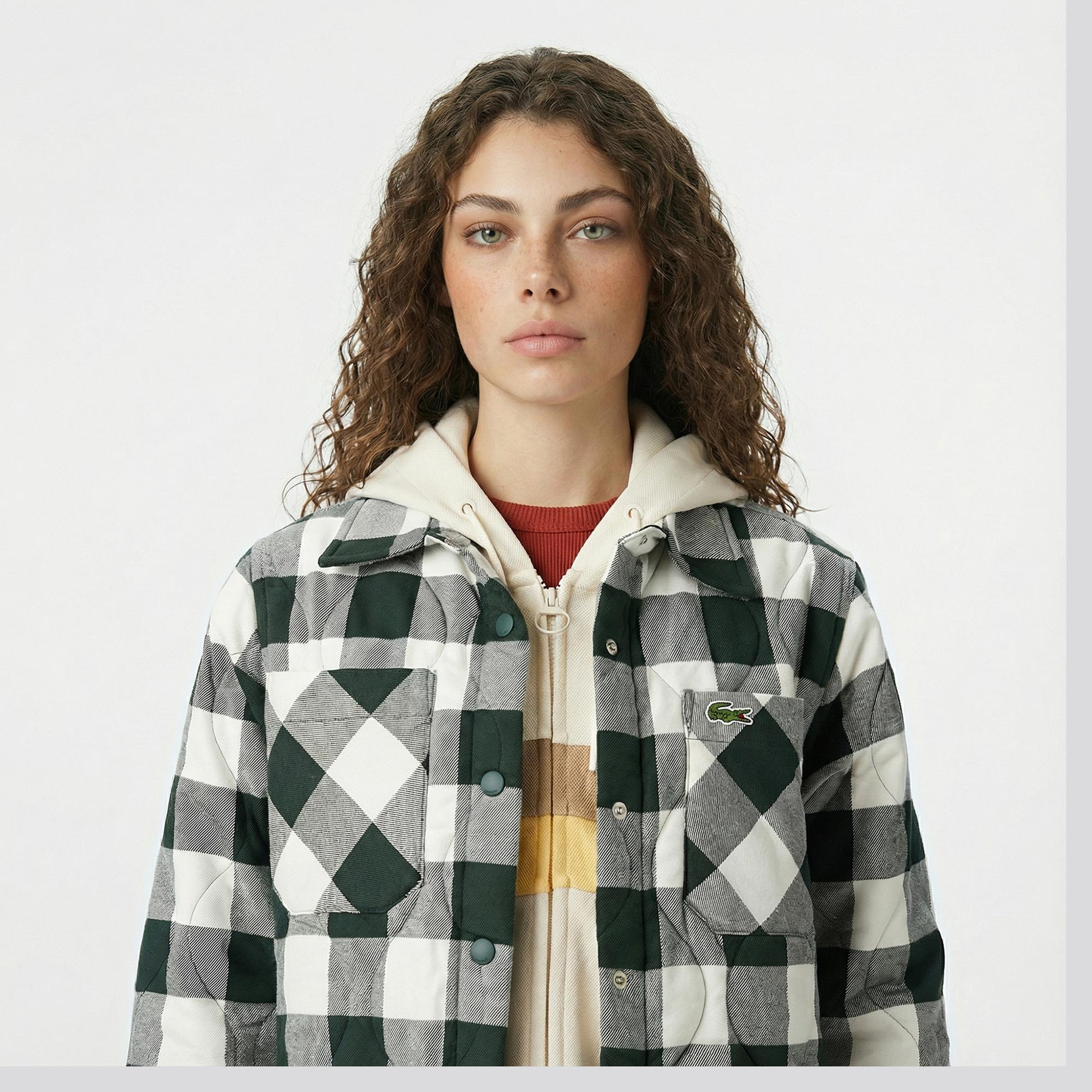 Lacoste Kadın Ekose Koyu Yeşil Gömlek
