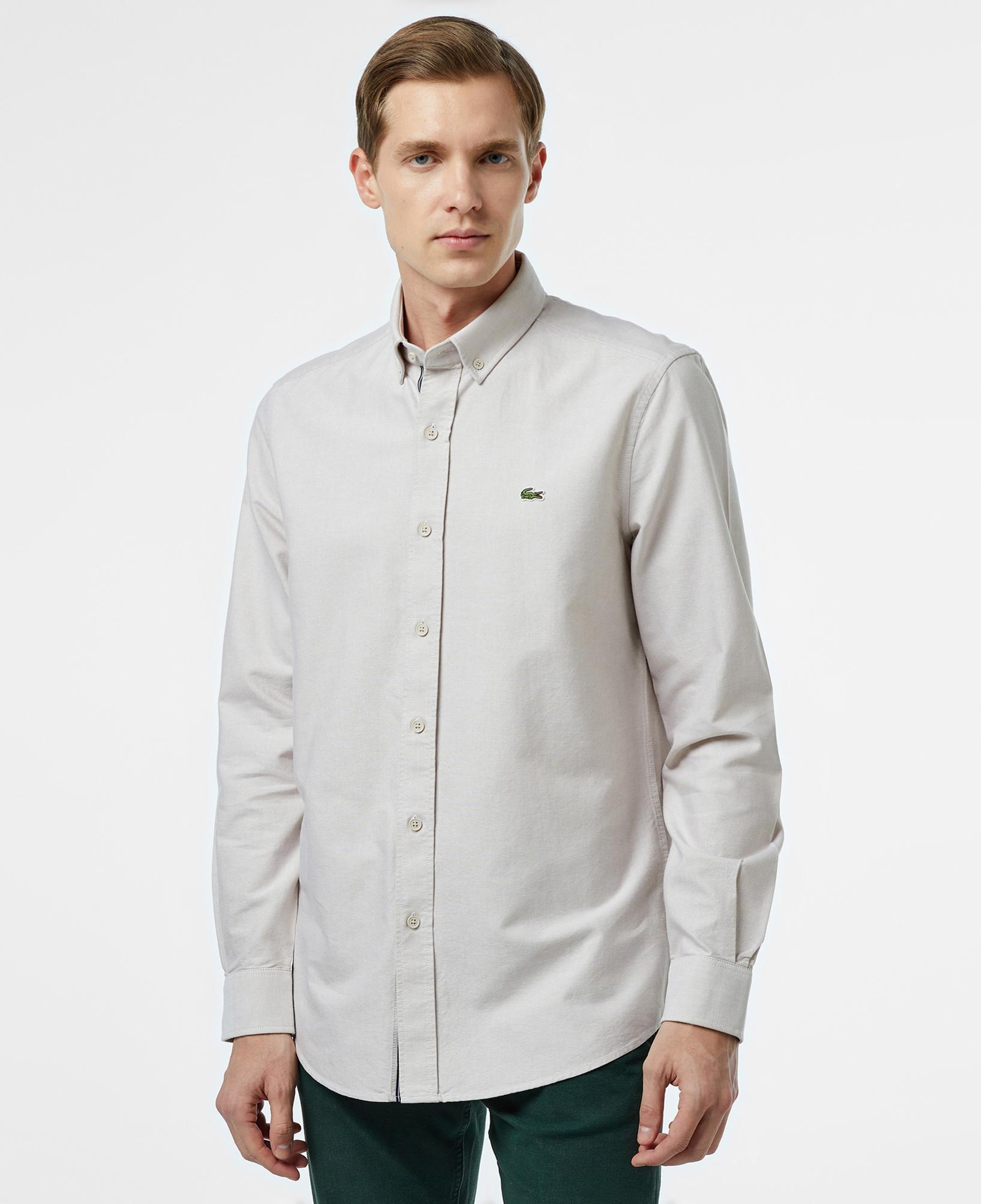 Erkek Slim Fit Düğmeli Yaka Gri Gömlek