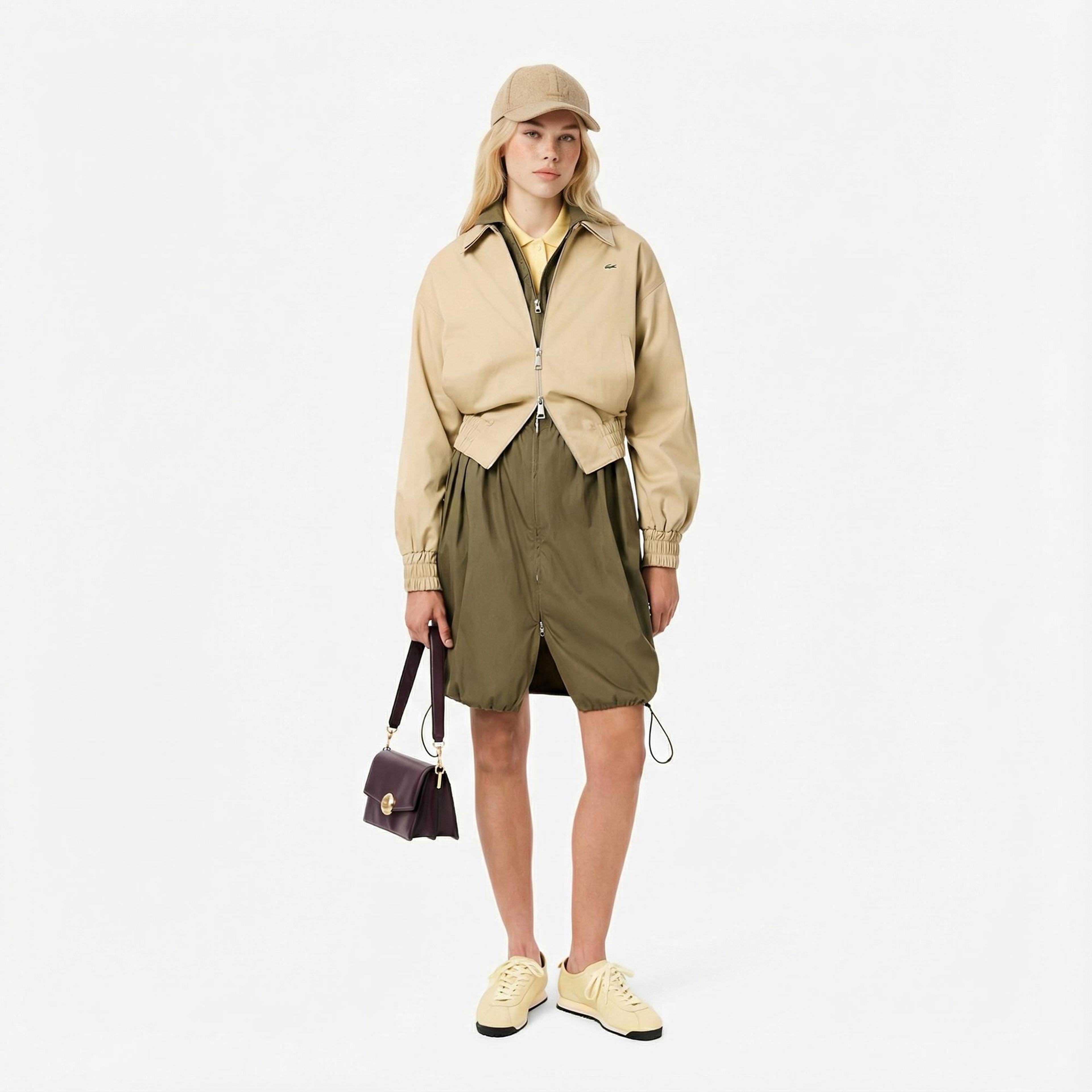 Lacoste Kadın Oversize Fit Uzun Kollu Fermuarlı Haki Elbise