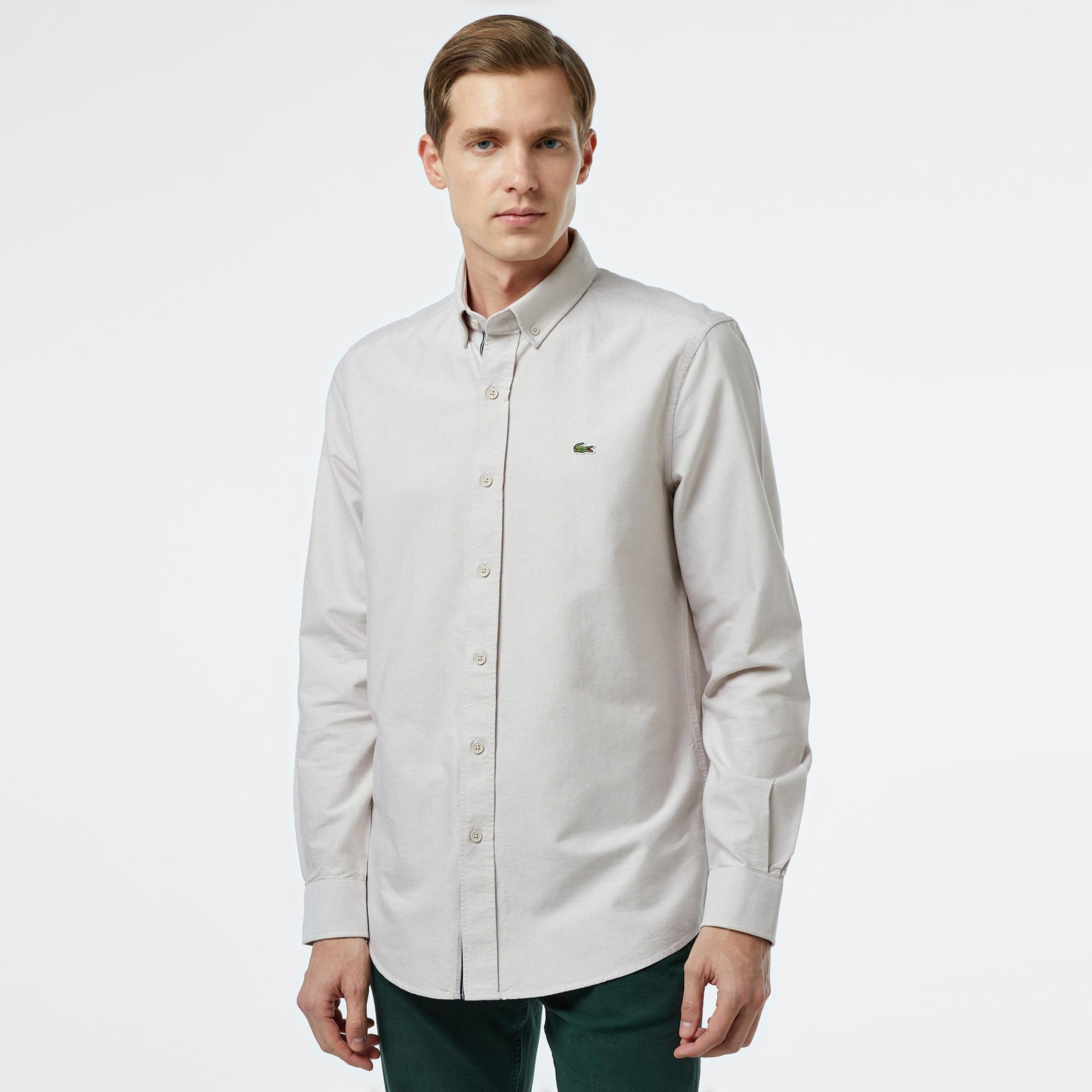 Lacoste Erkek Slim Fit Düğmeli Yaka Gri Gömlek