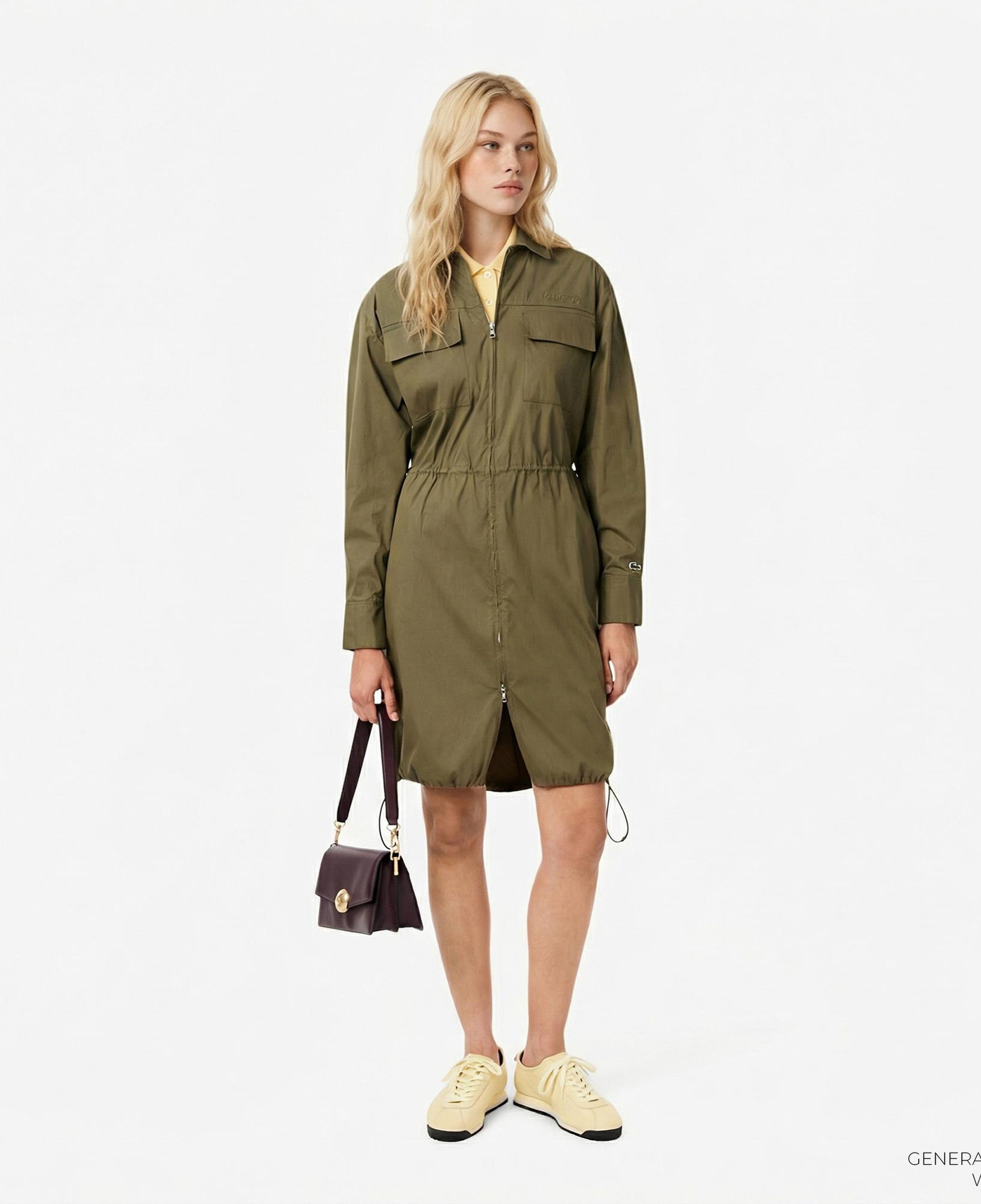 Lacoste Kadın Oversize Fit Uzun Kollu Fermuarlı Haki Elbise