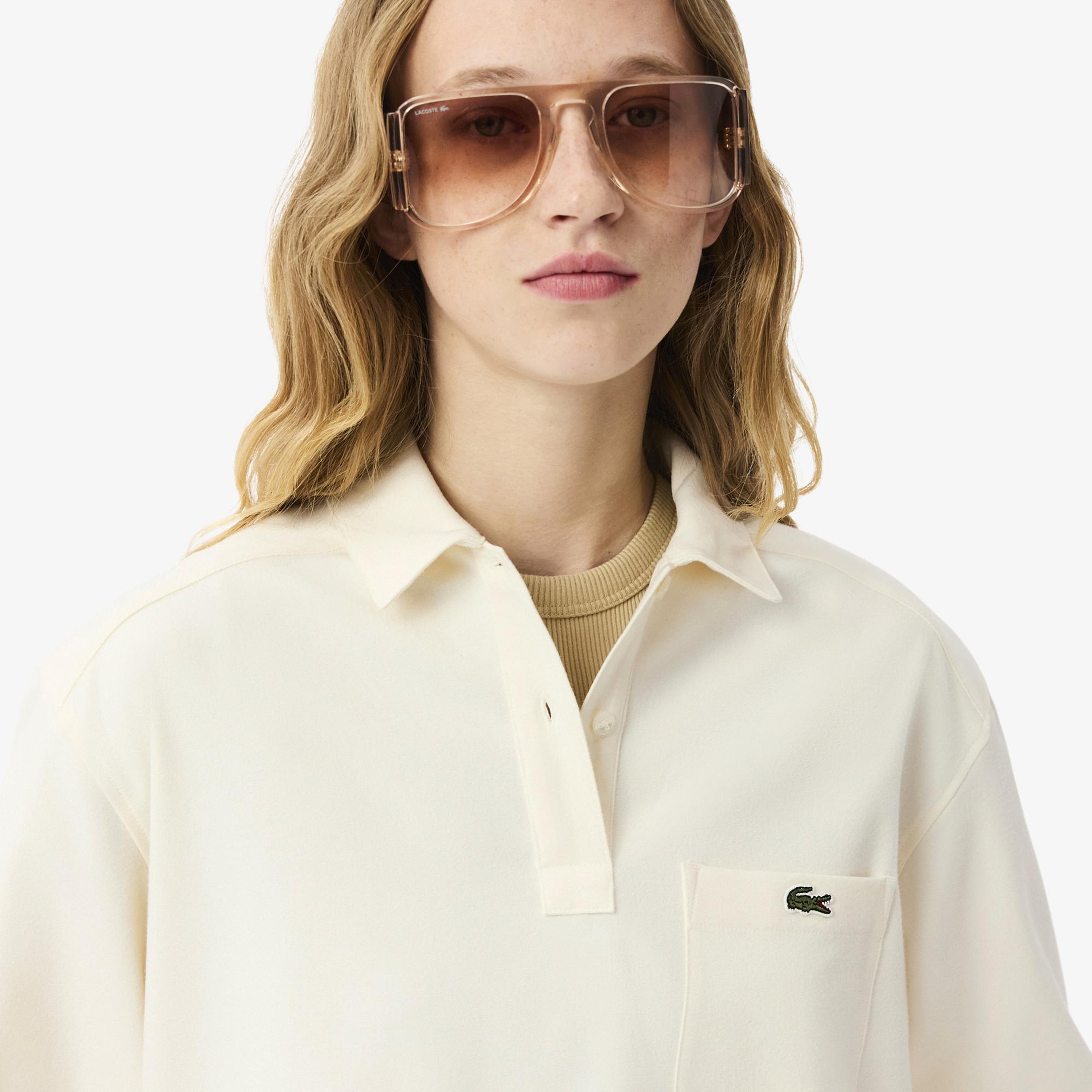 Lacoste Kadın Oversize Fit Polo Yaka Krem Bluz