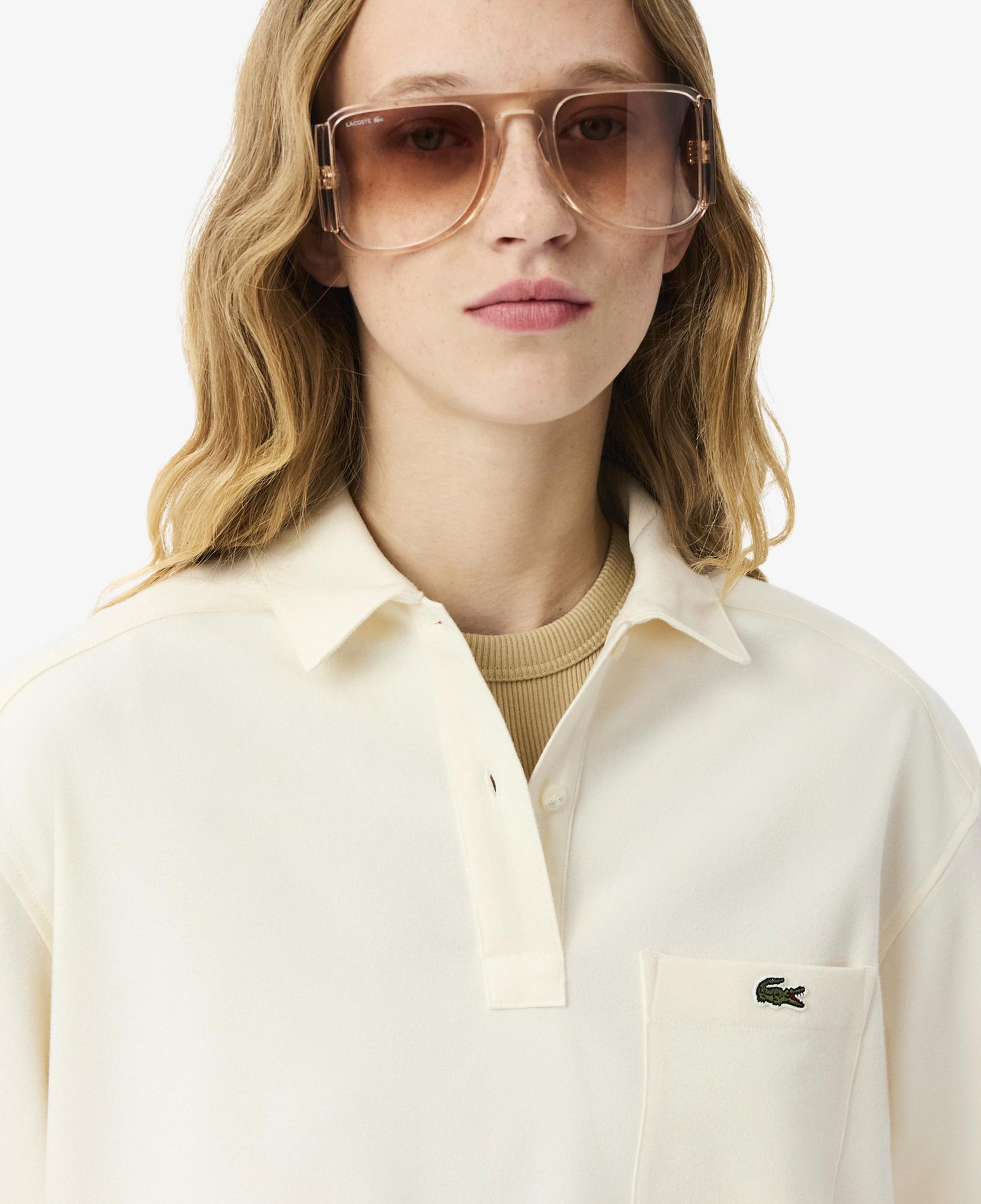 Lacoste Kadın Oversize Fit Polo Yaka Krem Bluz