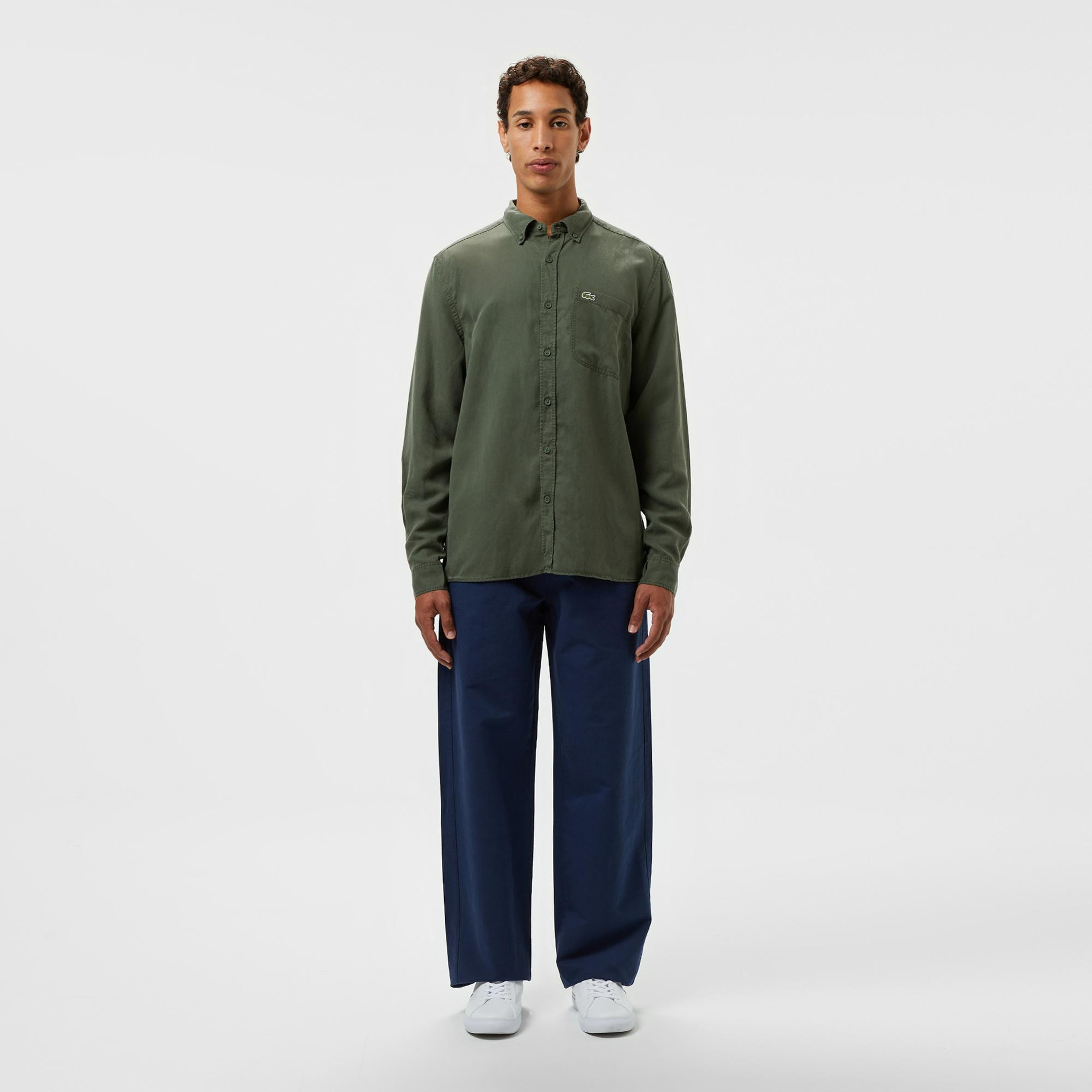 Lacoste Erkek Slim Fit Düğmeli Yaka Haki Gömlek