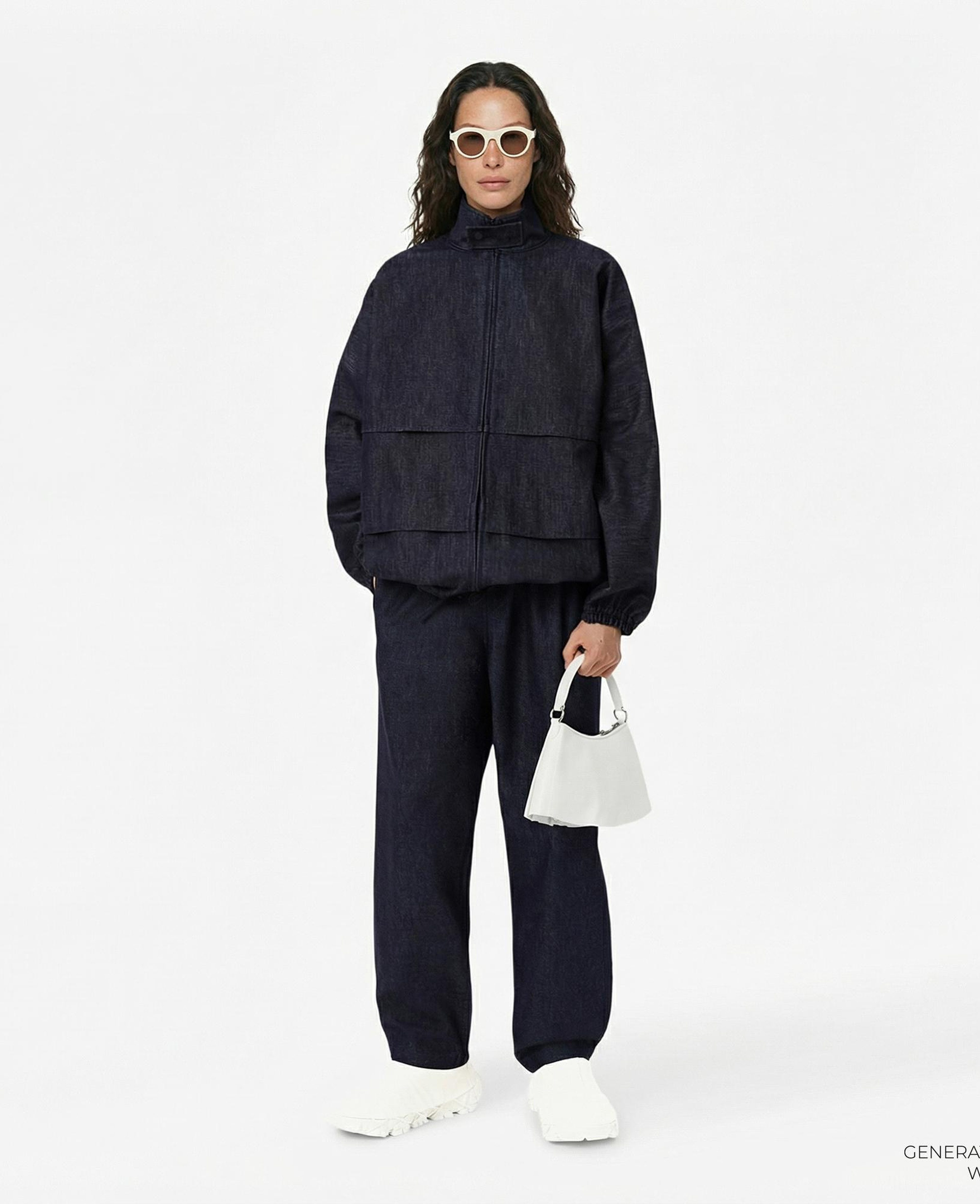 Lacoste Runway Unisex Oversize Fit Dik Yaka Denim Lacivert Ceket