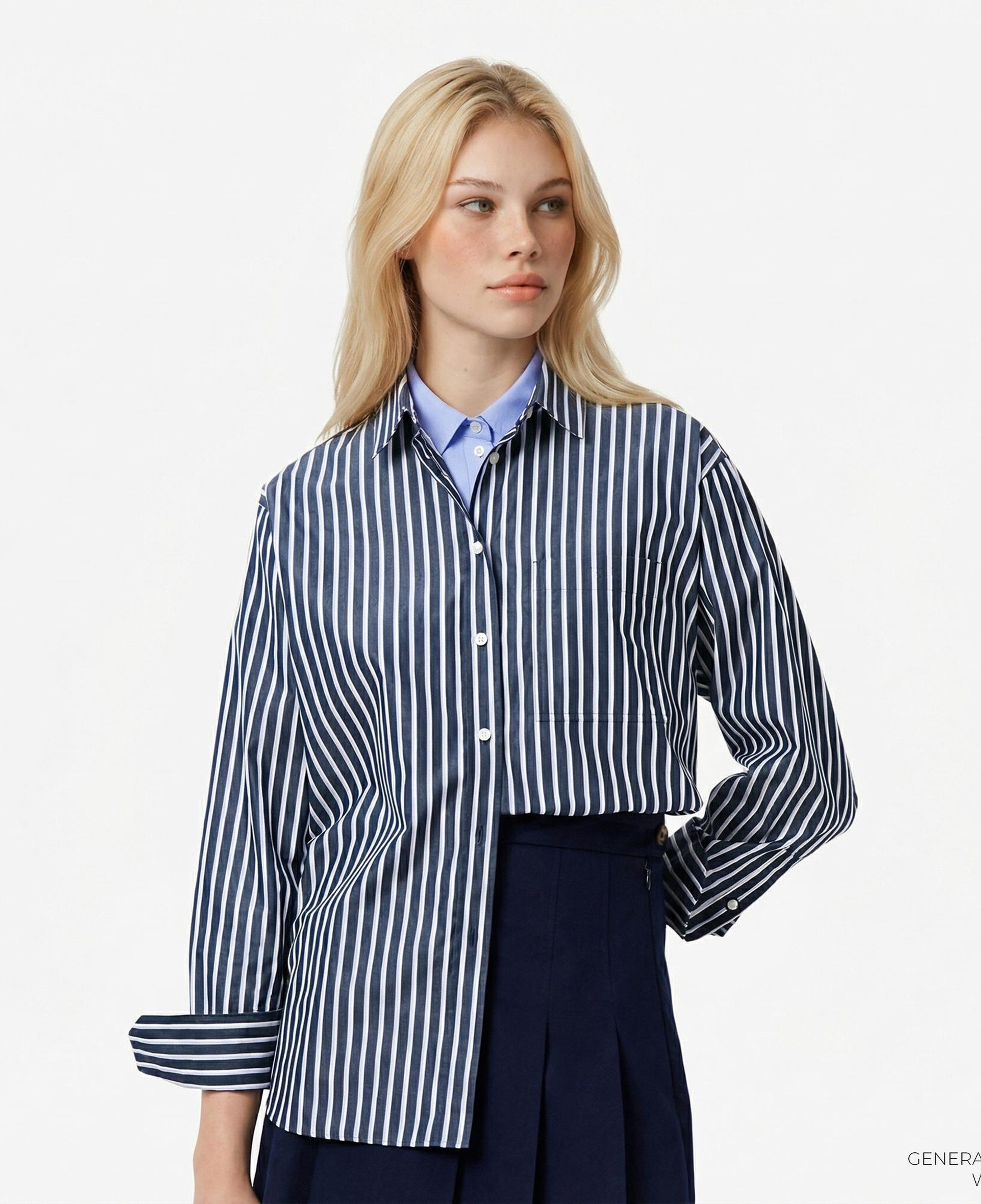 Lacoste Kadın Oversize Fit Düğmesiz Yaka Çizgili Lacivert Gömlek