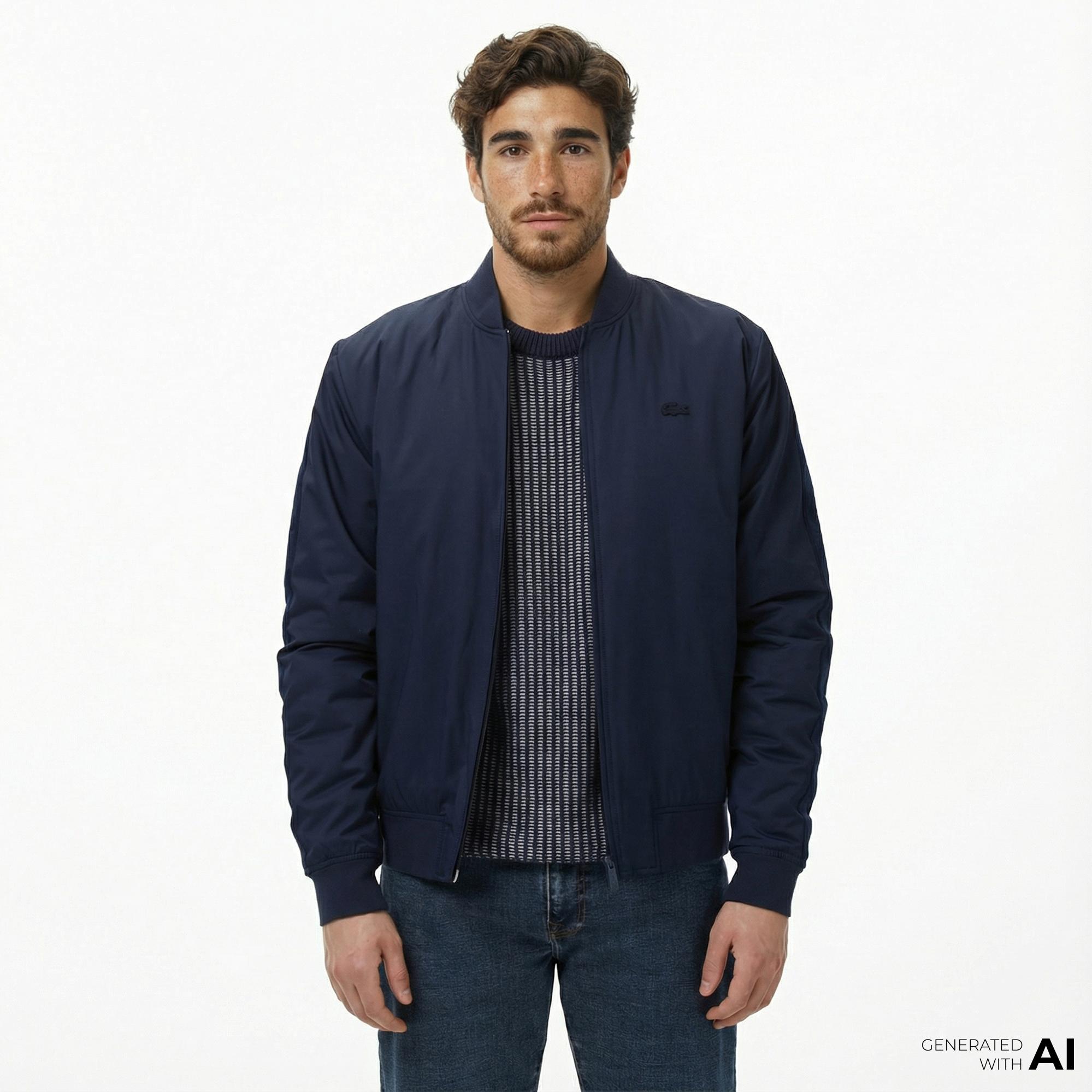 Lacoste Erkek Dik Yaka Lacivert Bomber Ceket