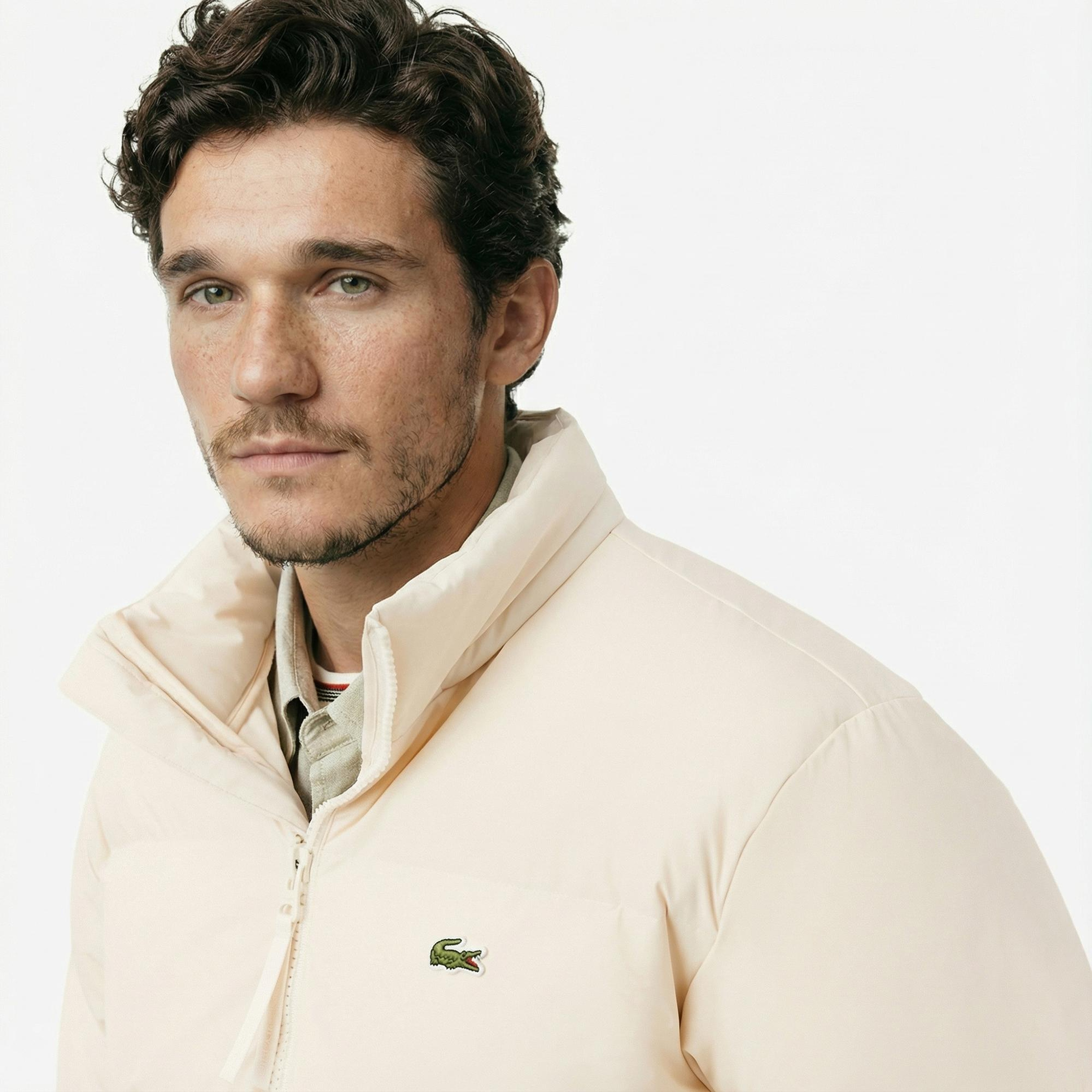 Lacoste Erkek Relaxed Fit Kapüşonlu Krem Mont