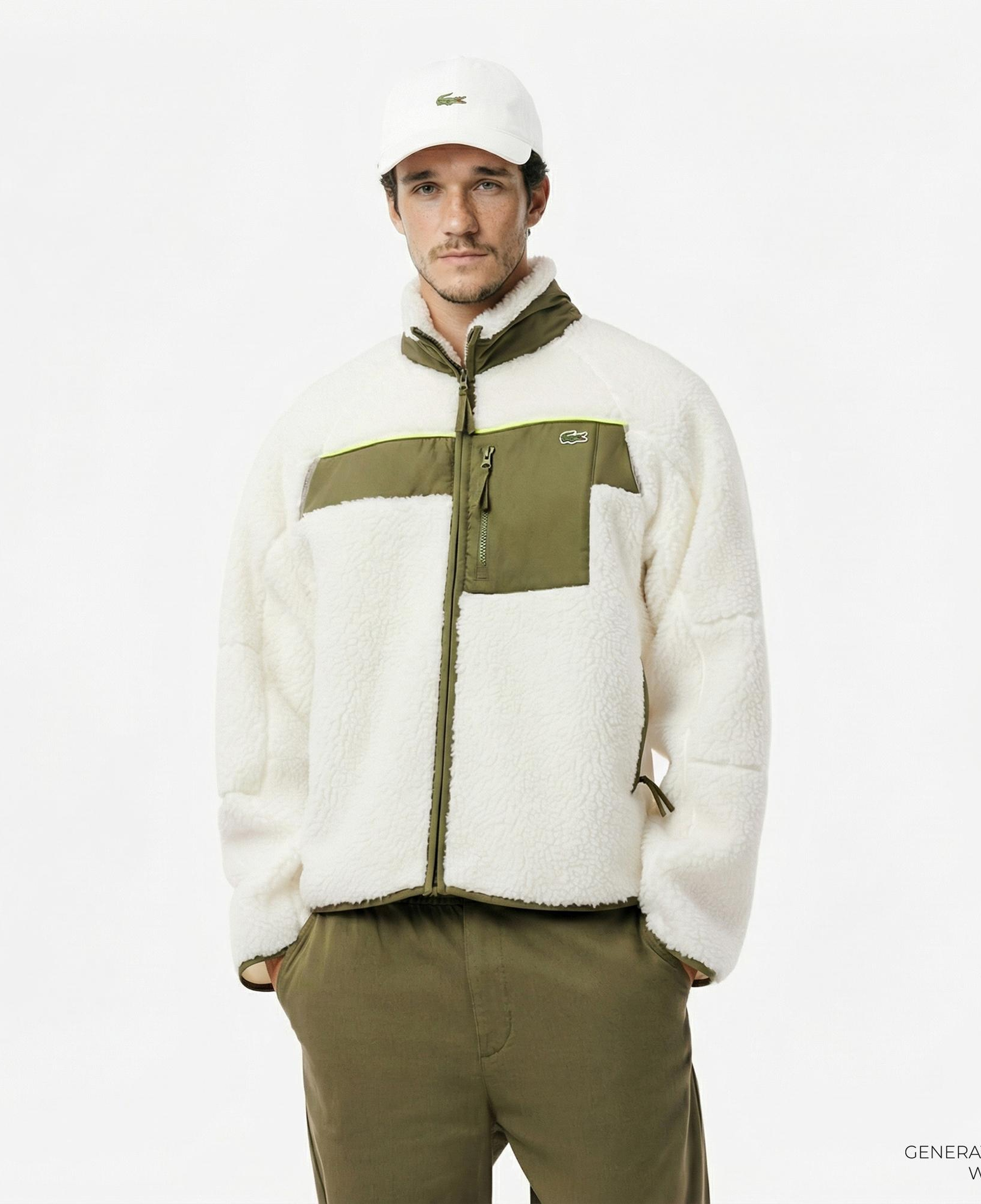 Lacoste Erkek Regular Fit Fermuarlı Renk Bloklu Beyaz Mont