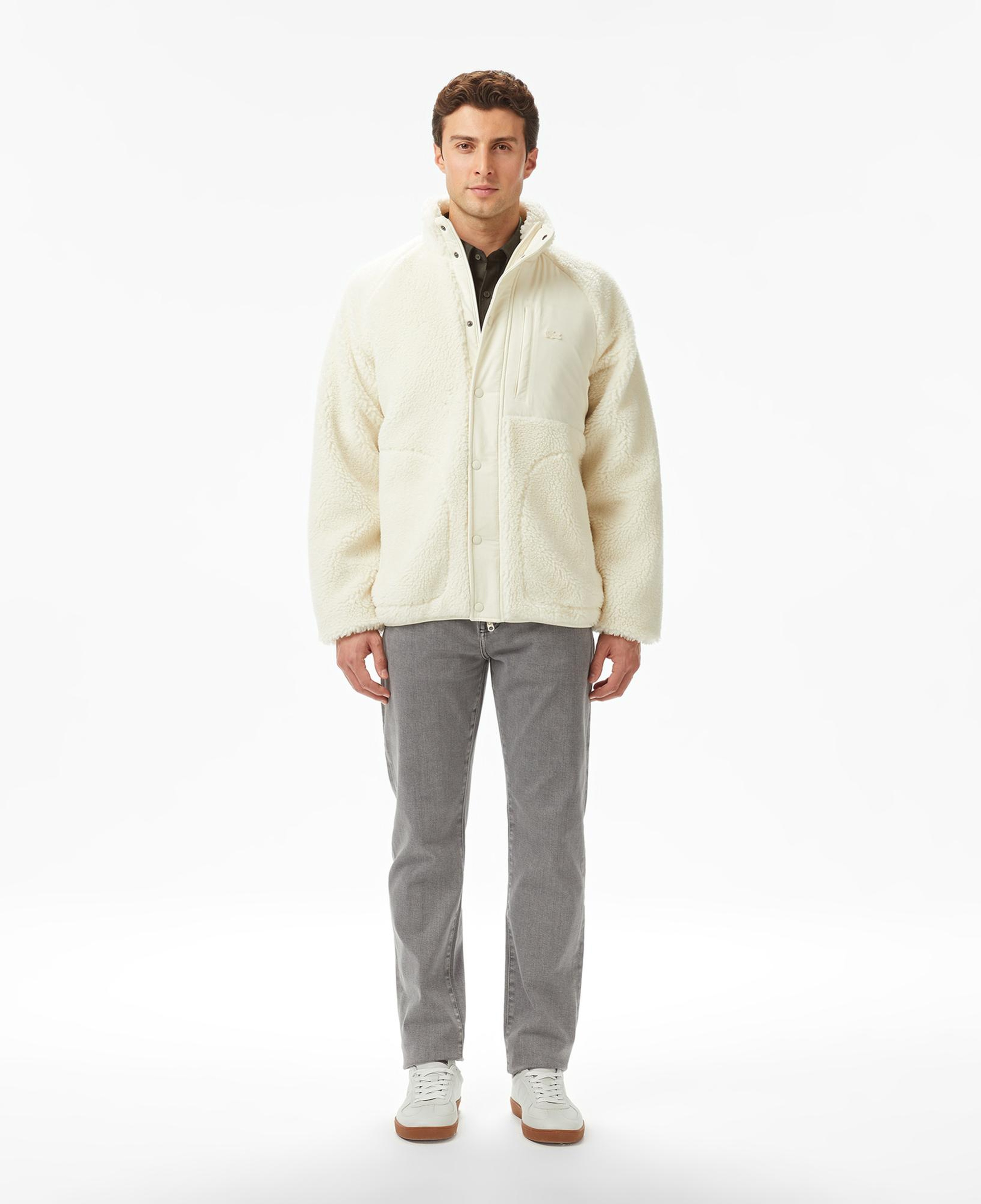 Lacoste Erkek Dik Yaka Renk Bloklu Beyaz Ceket