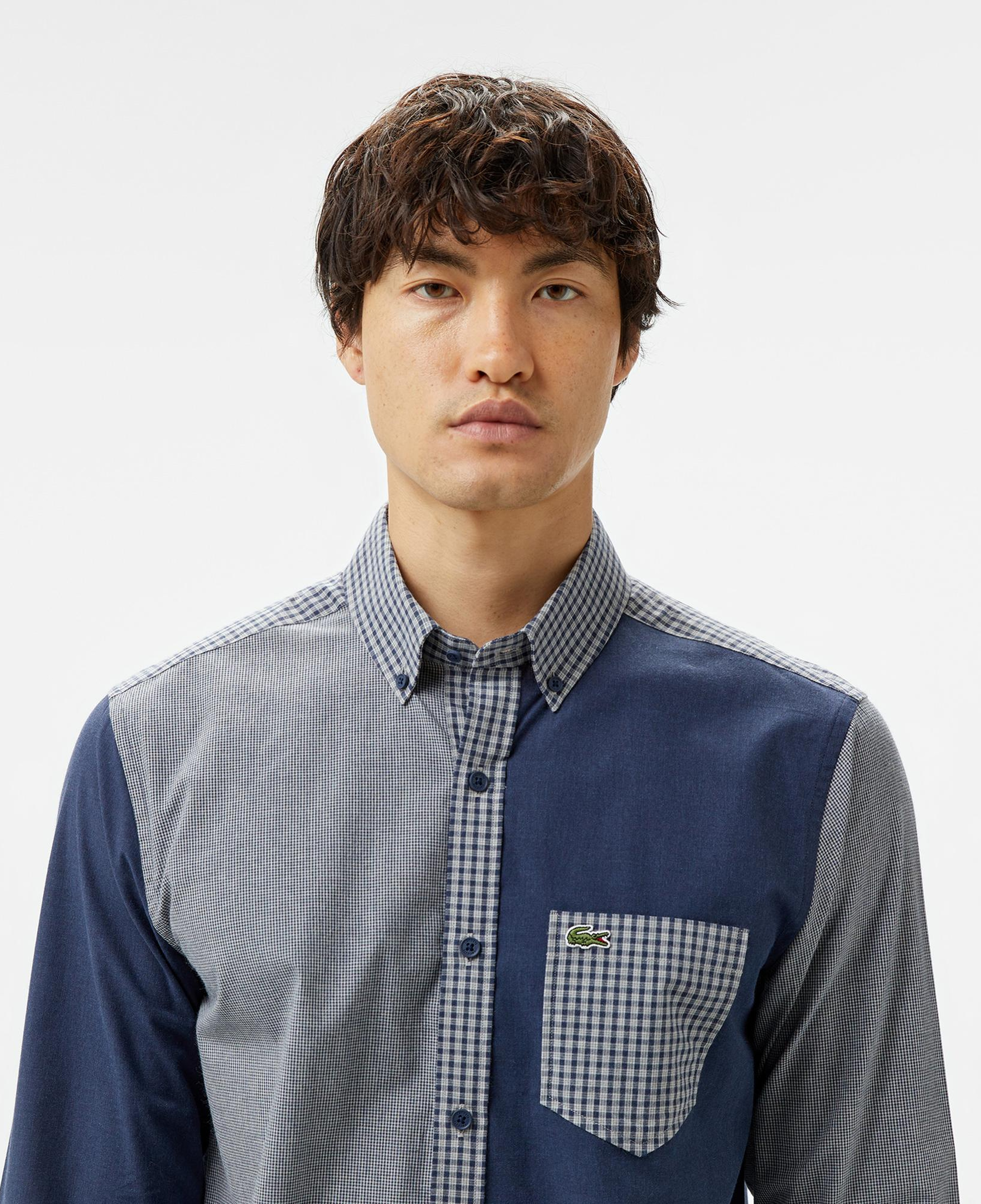 Lacoste Erkek Relaxed Fit Düğmeli Yaka Ekose Lacivert Gömlek