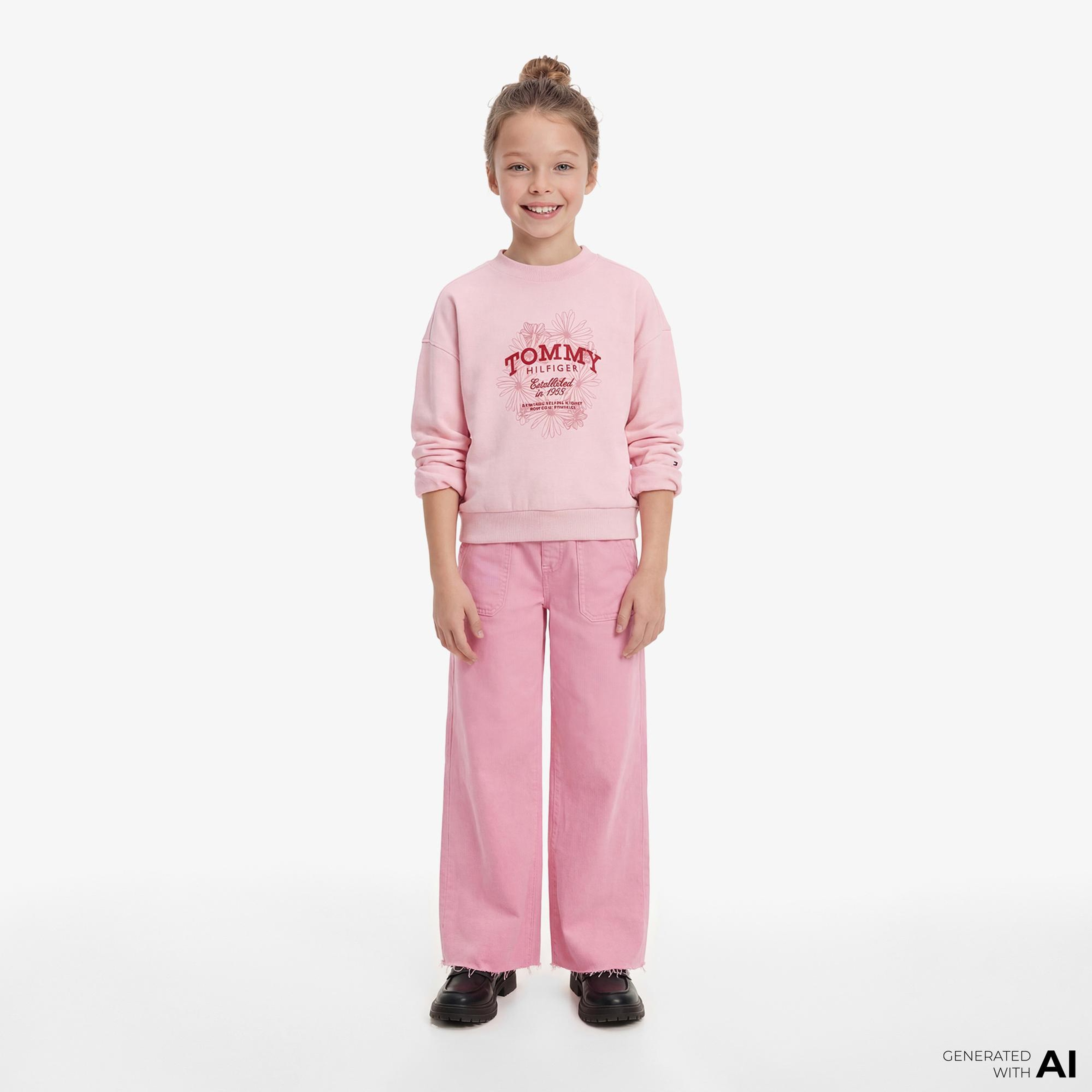 Tommy Hilfiger Flower Çocuk Pembe Sweatshirt