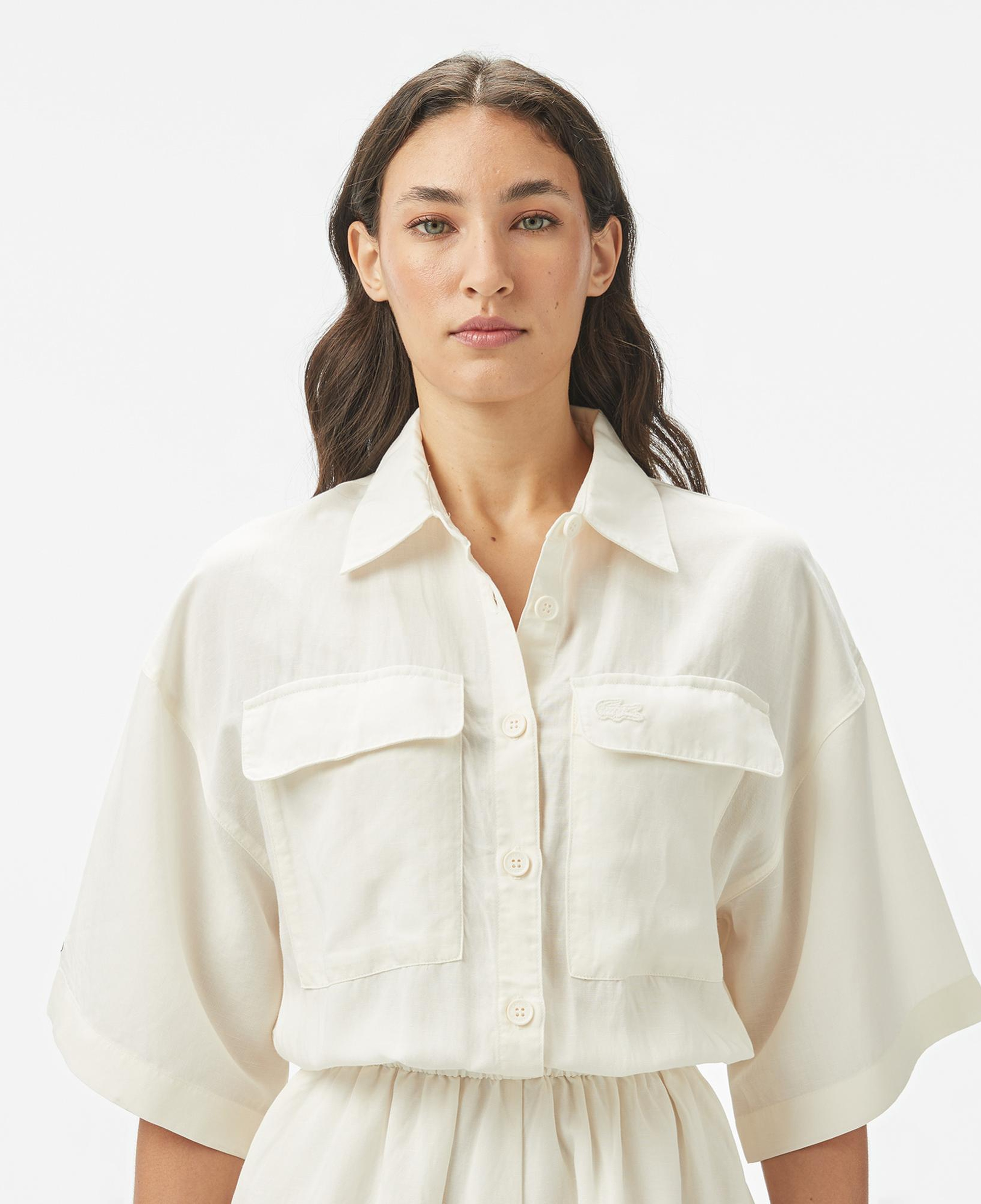 Lacoste Kadın Flare Fit Kısa Kollu Gömlek Yaka Beyaz Elbise