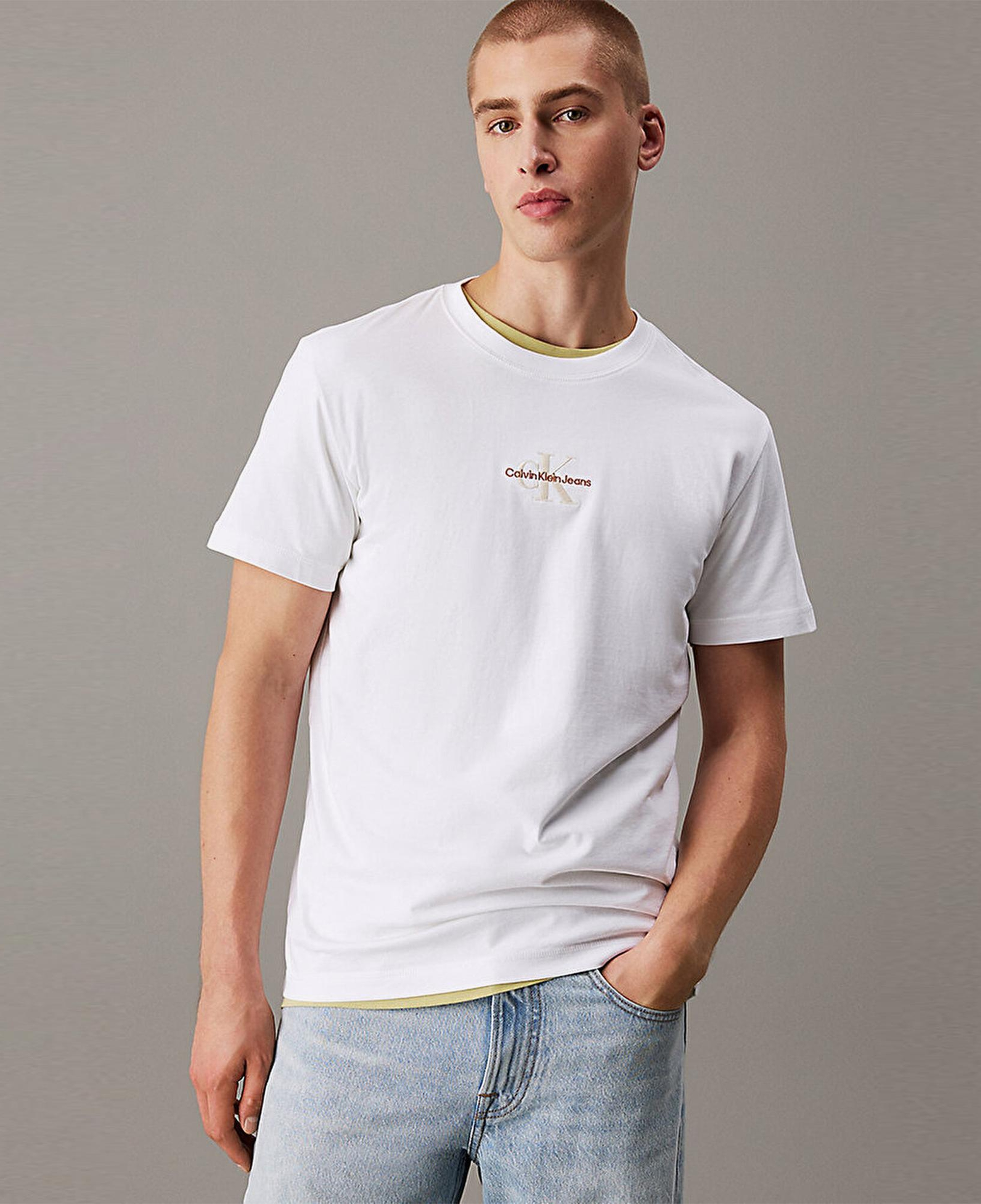 Calvin Klein Jeans Monologo Erkek Beyaz T-Shirt