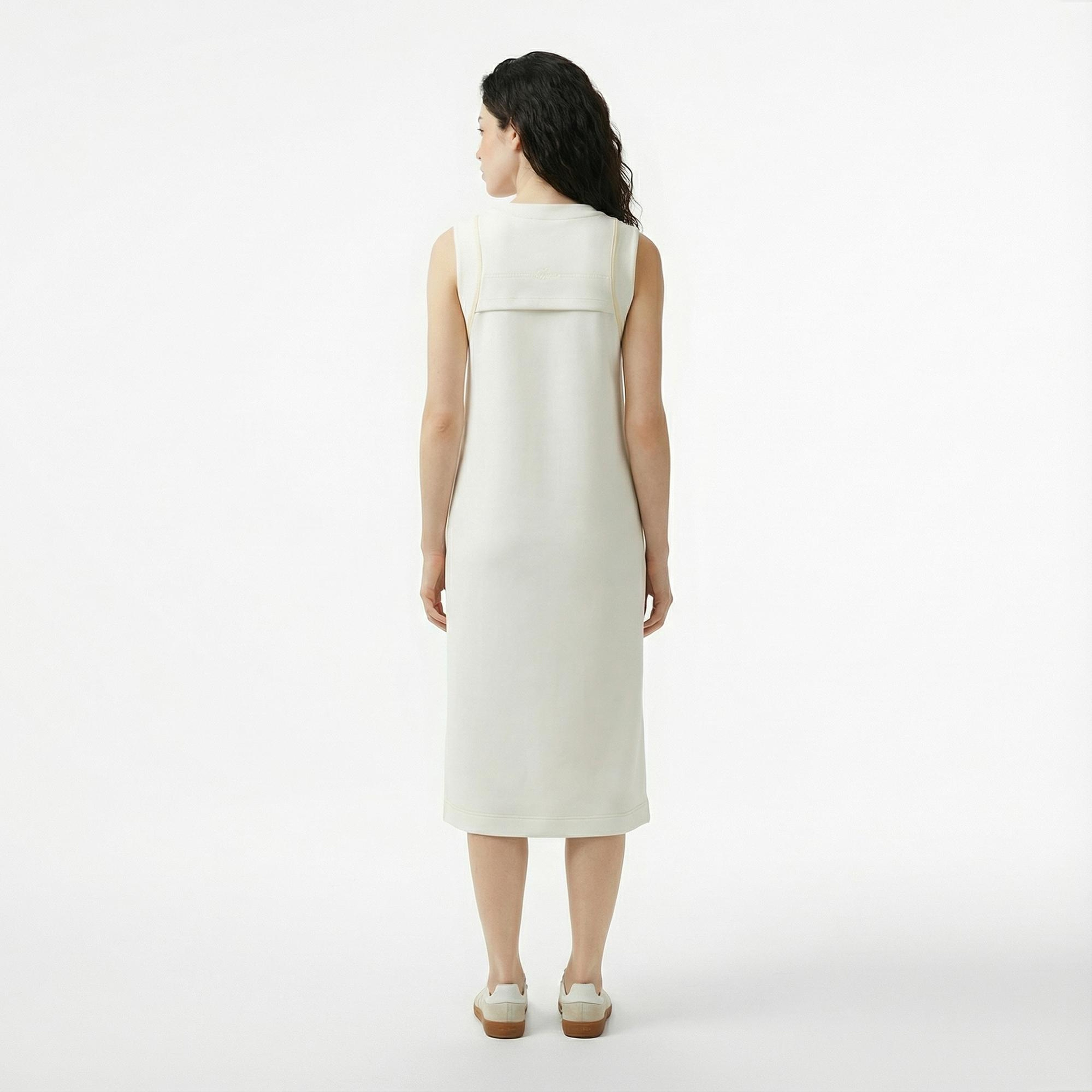 Lacoste Kadın Relaxed Fit Kolsuz Bisiklet Yaka Beyaz Elbise