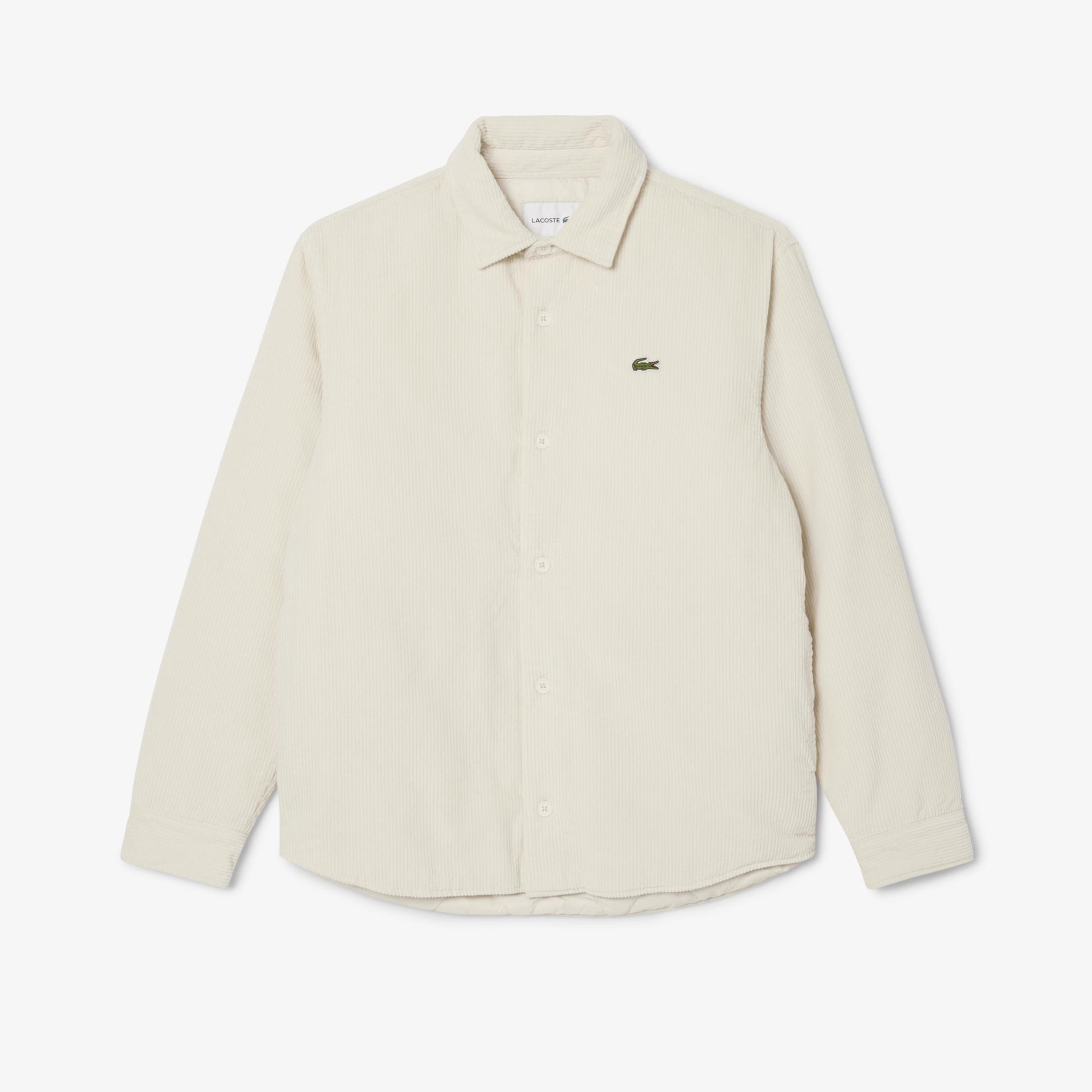 Lacoste Erkek Relaxed Fit Kadife Krem Dış Gömlek