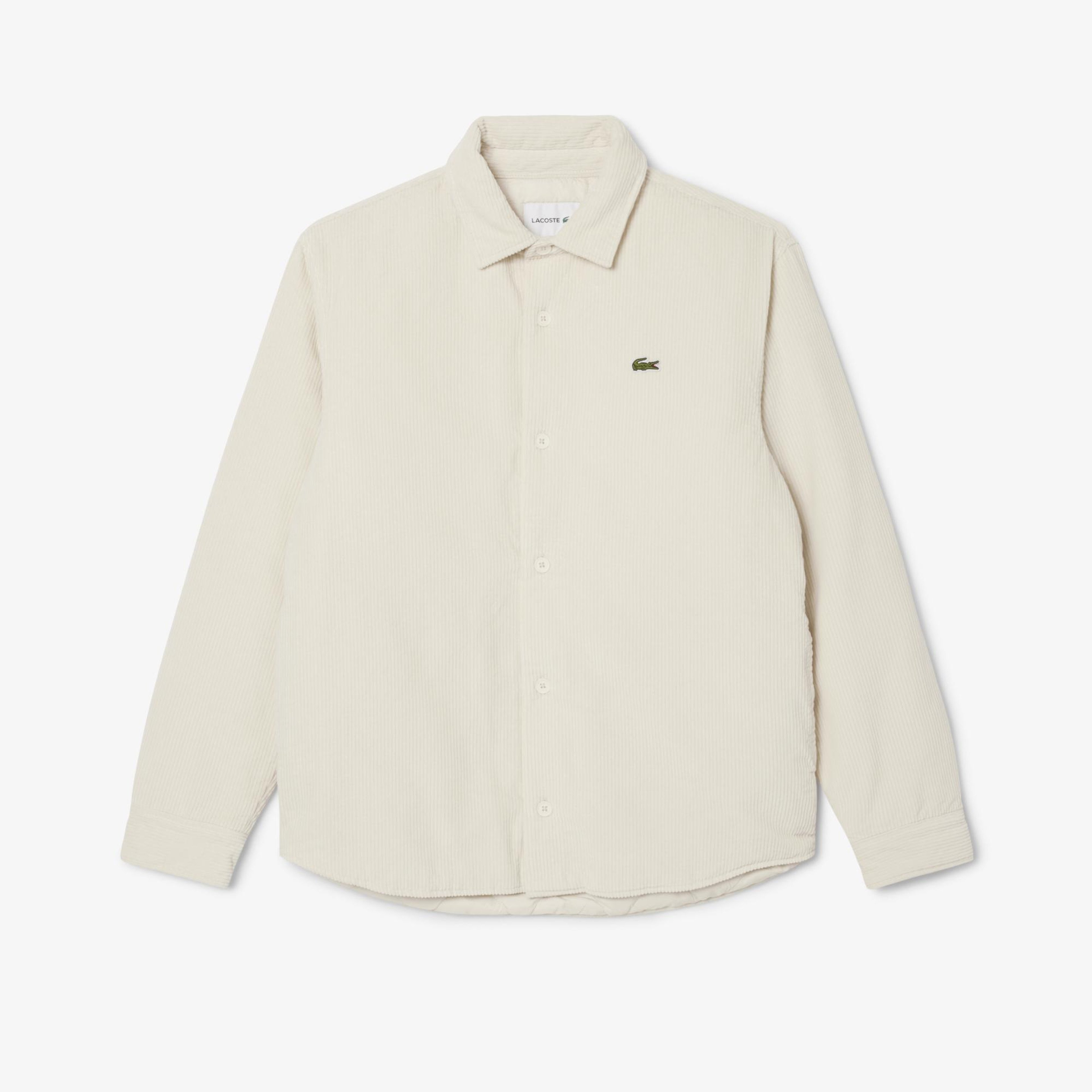 Lacoste Erkek Relaxed Fit Kadife Krem Dış Gömlek