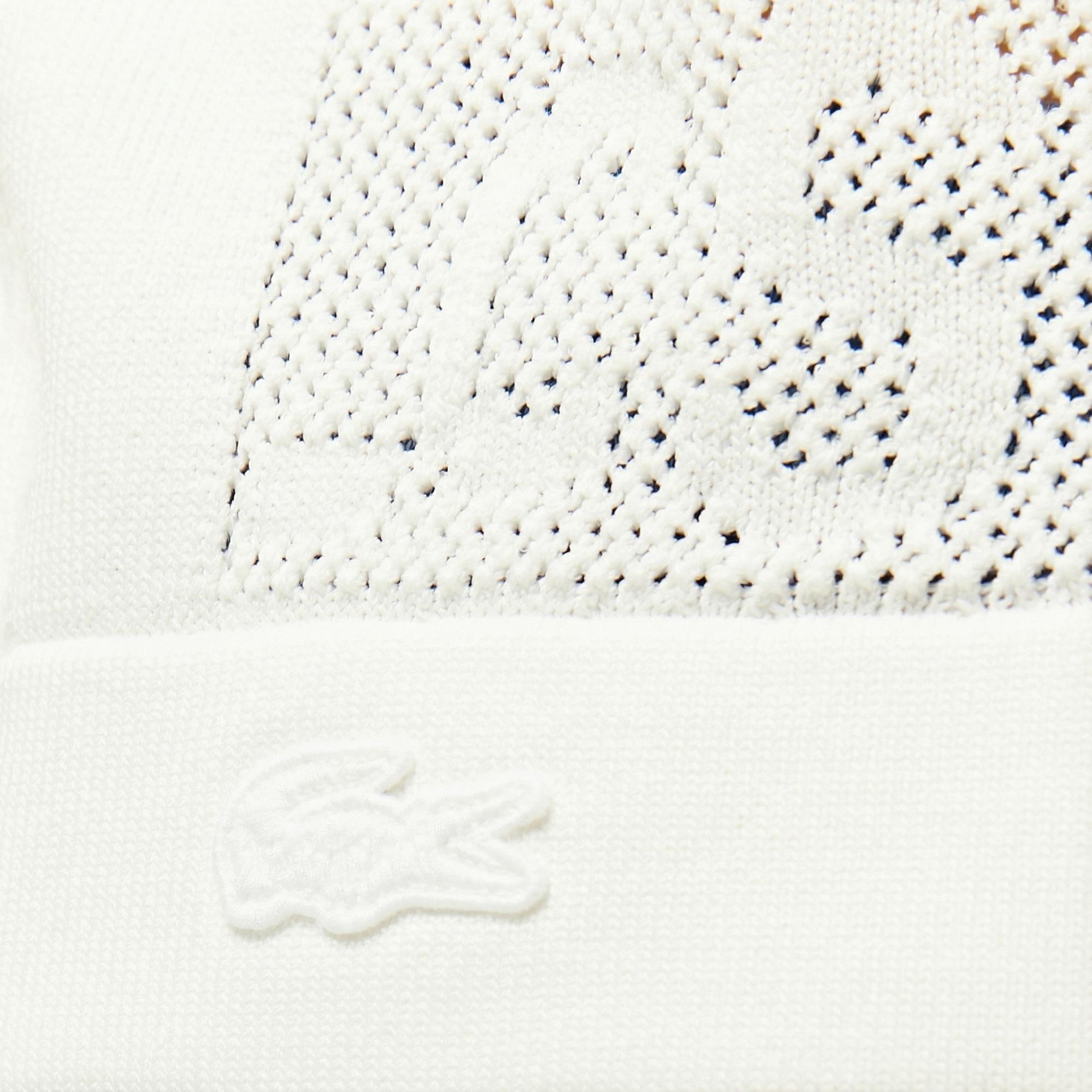 Lacoste Kadın Kısa Kollu Bisiklet Yaka Desenli Beyaz Triko