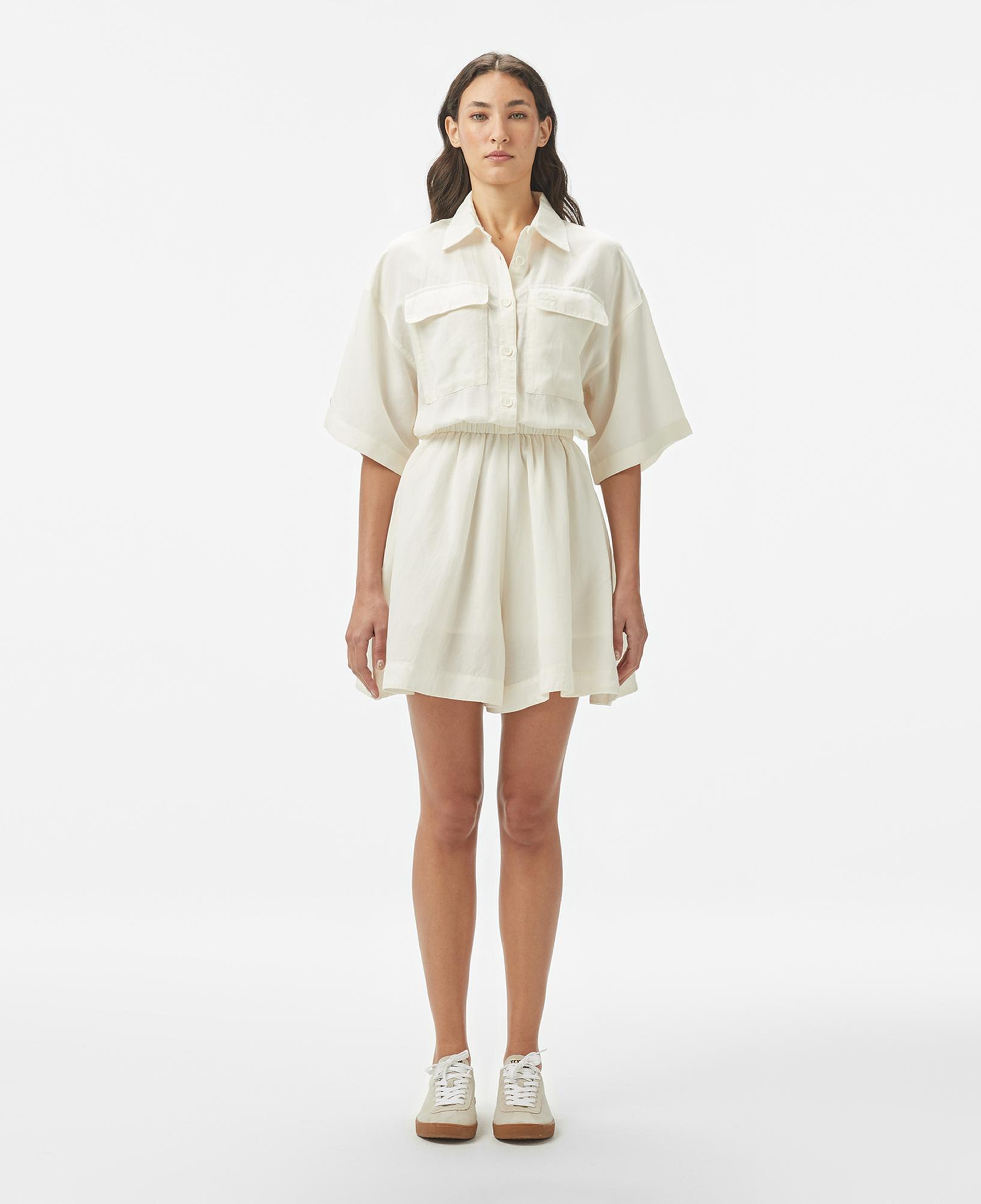 Lacoste Kadın Flare Fit Kısa Kollu Gömlek Yaka Beyaz Elbise