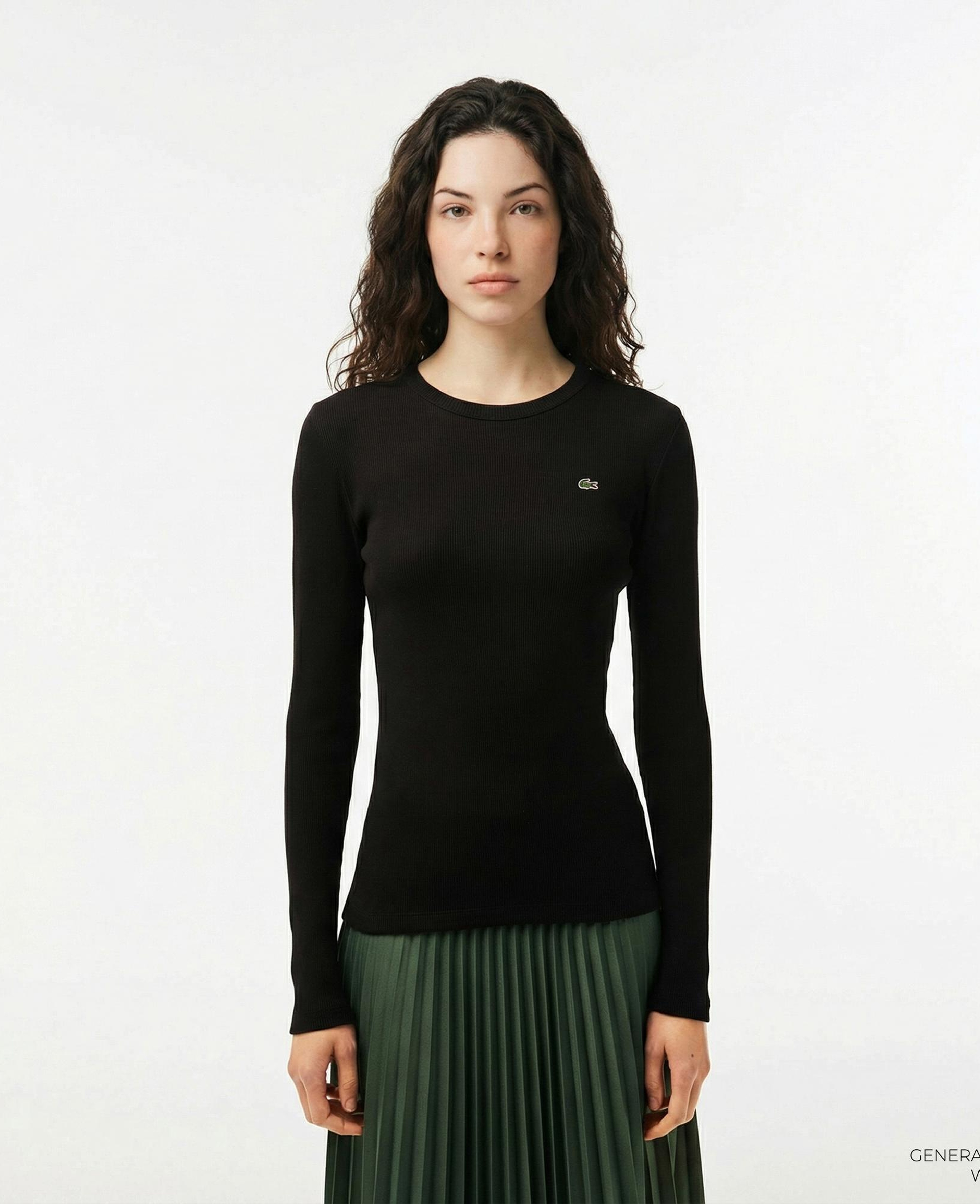 Lacoste Kadın Slim Fit Uzun Kollu Bisiklet Yaka Siyah T-Shirt