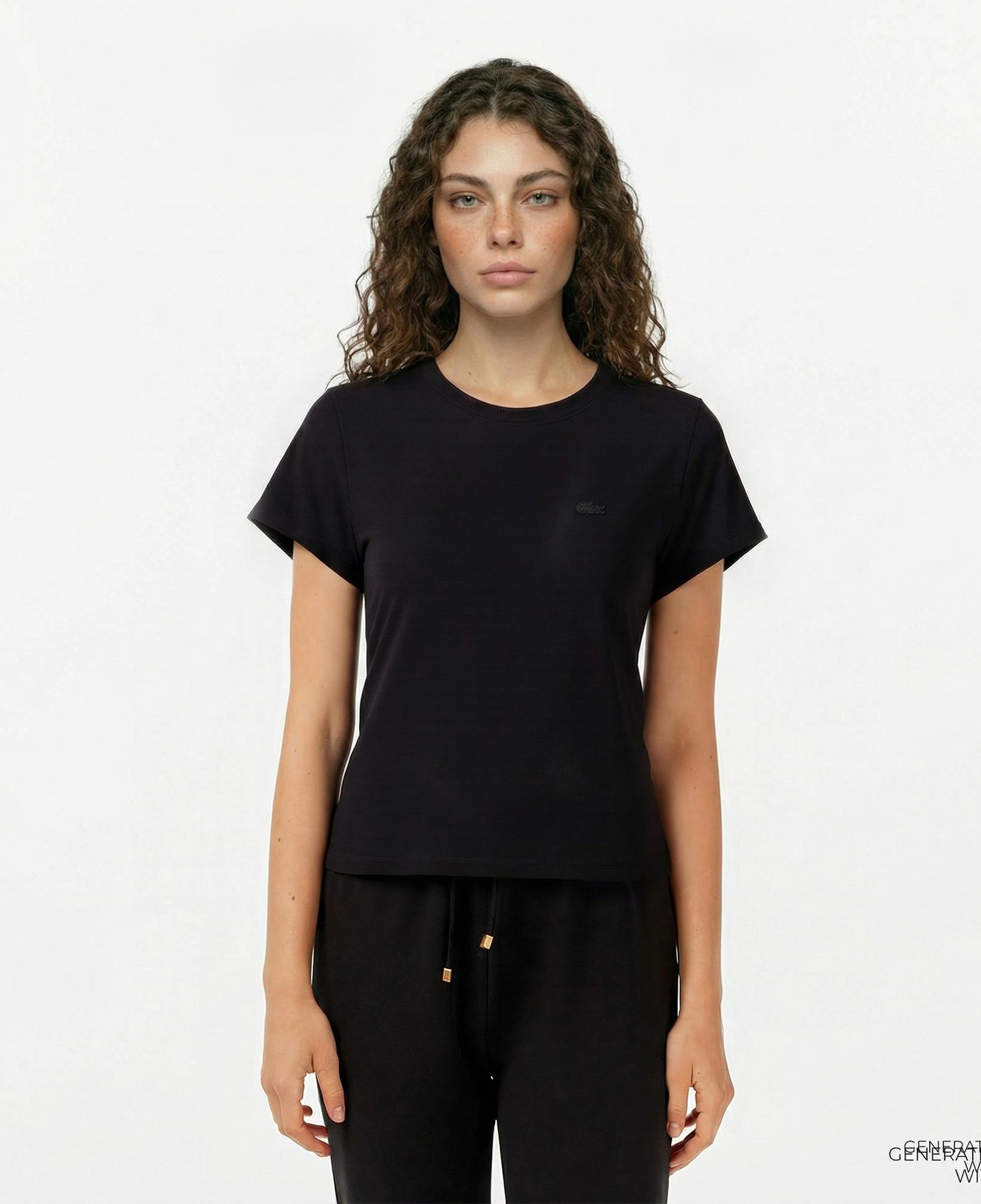 Lacoste Kadın Loose Fit Bisiklet Yaka Siyah T-Shirt