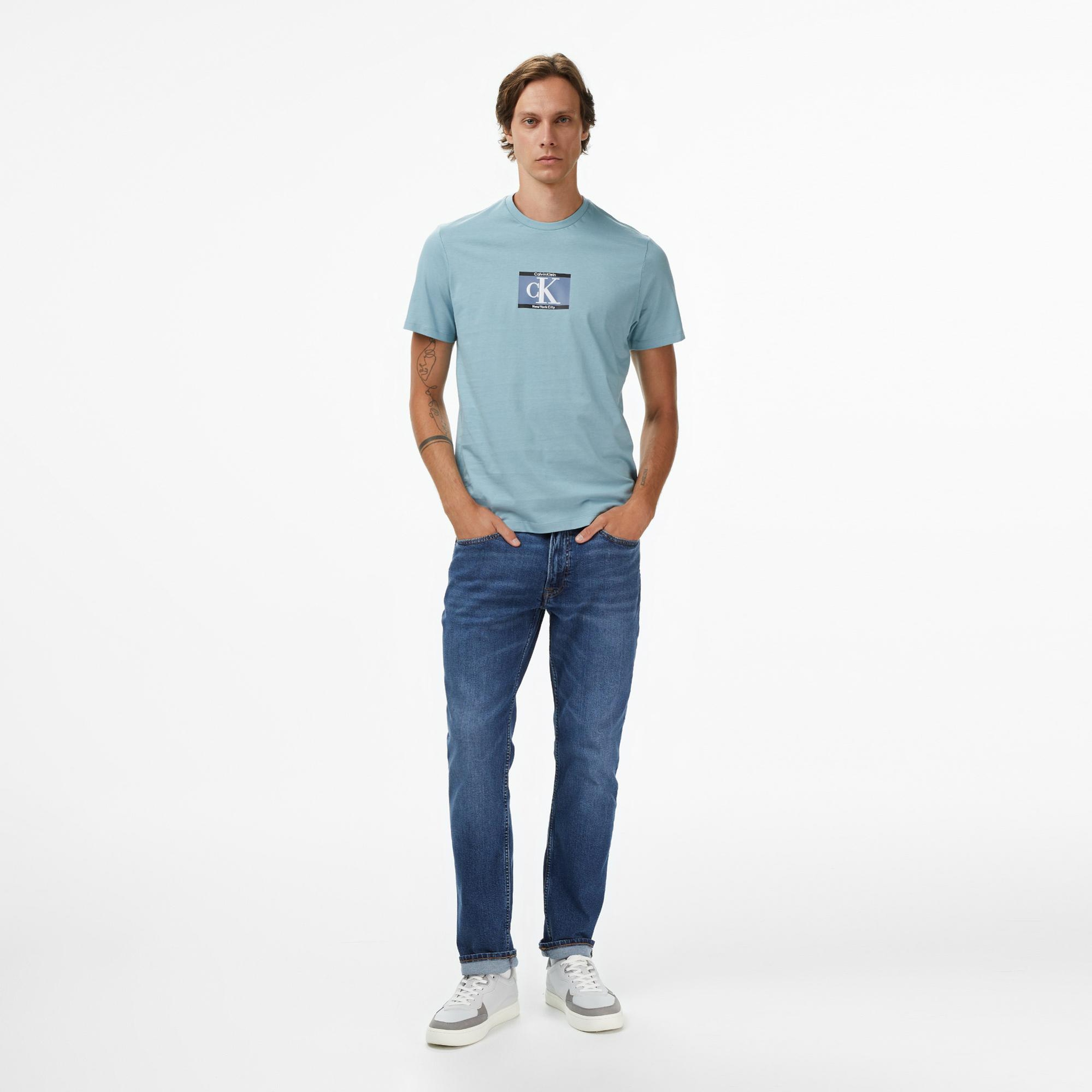 Calvin Klein Box Tape Graphic Erkek Mavi T-Shirt
