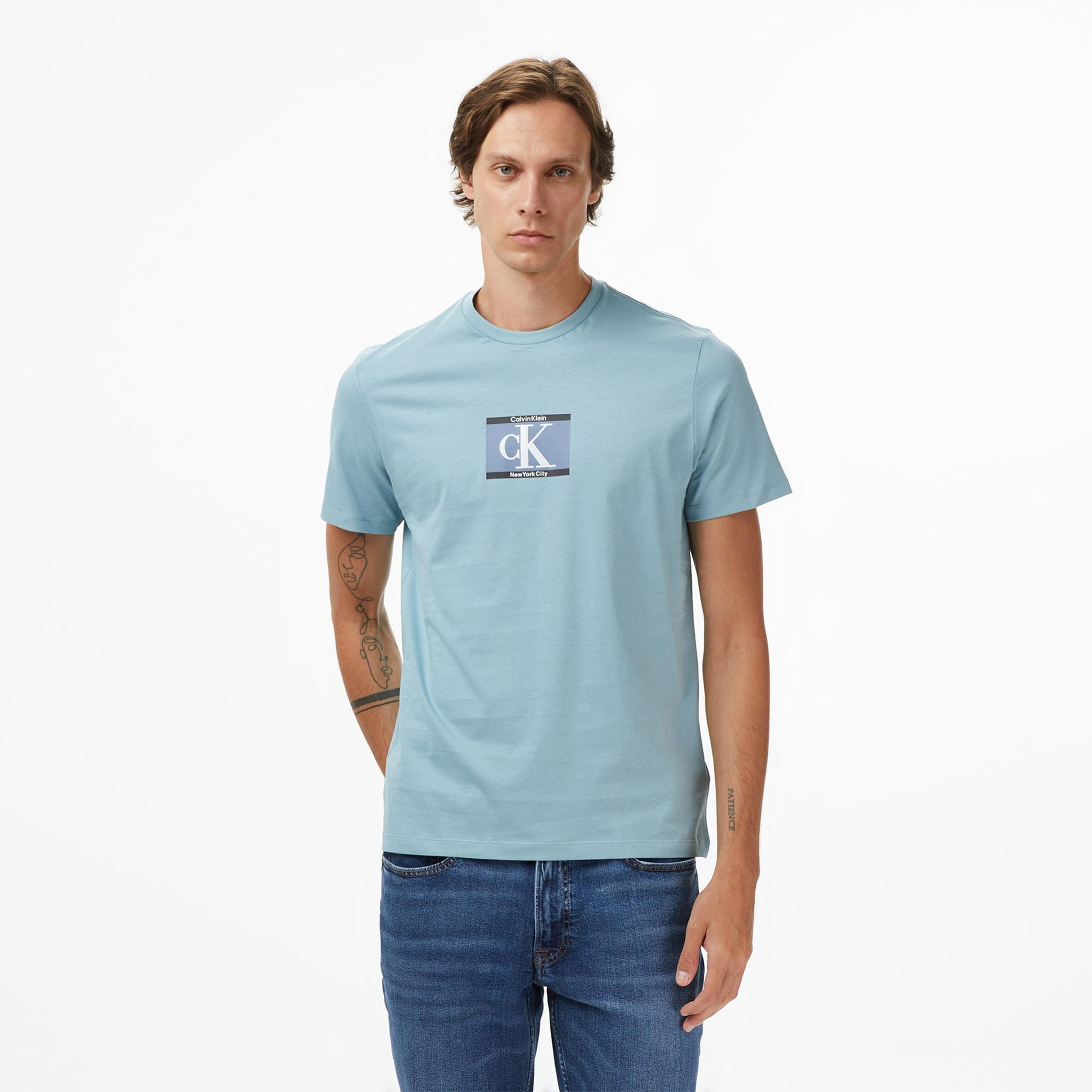 Calvin Klein Box Tape Graphic Erkek Mavi T-Shirt