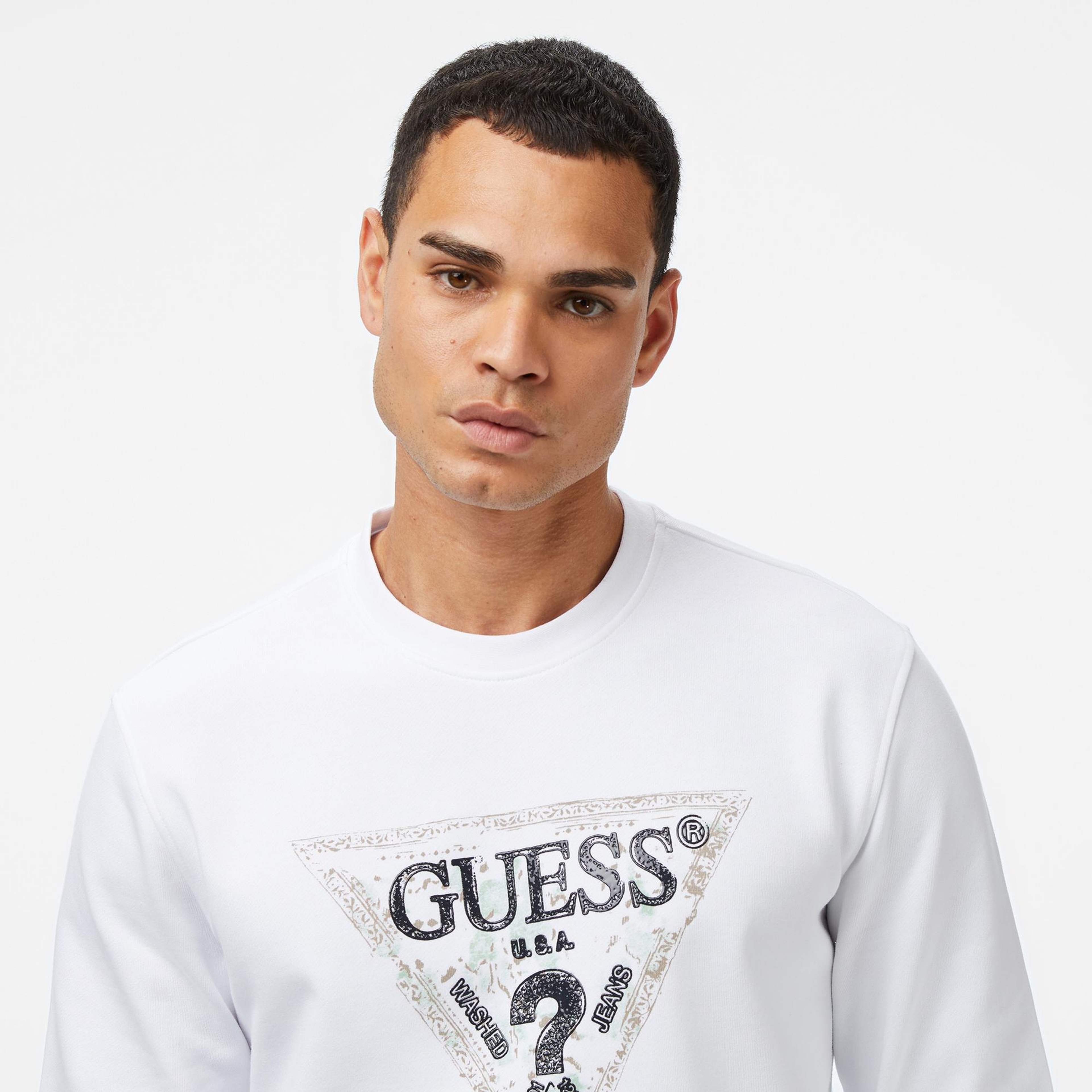 Guess Triangle Erkek Beyaz Sweatshirt