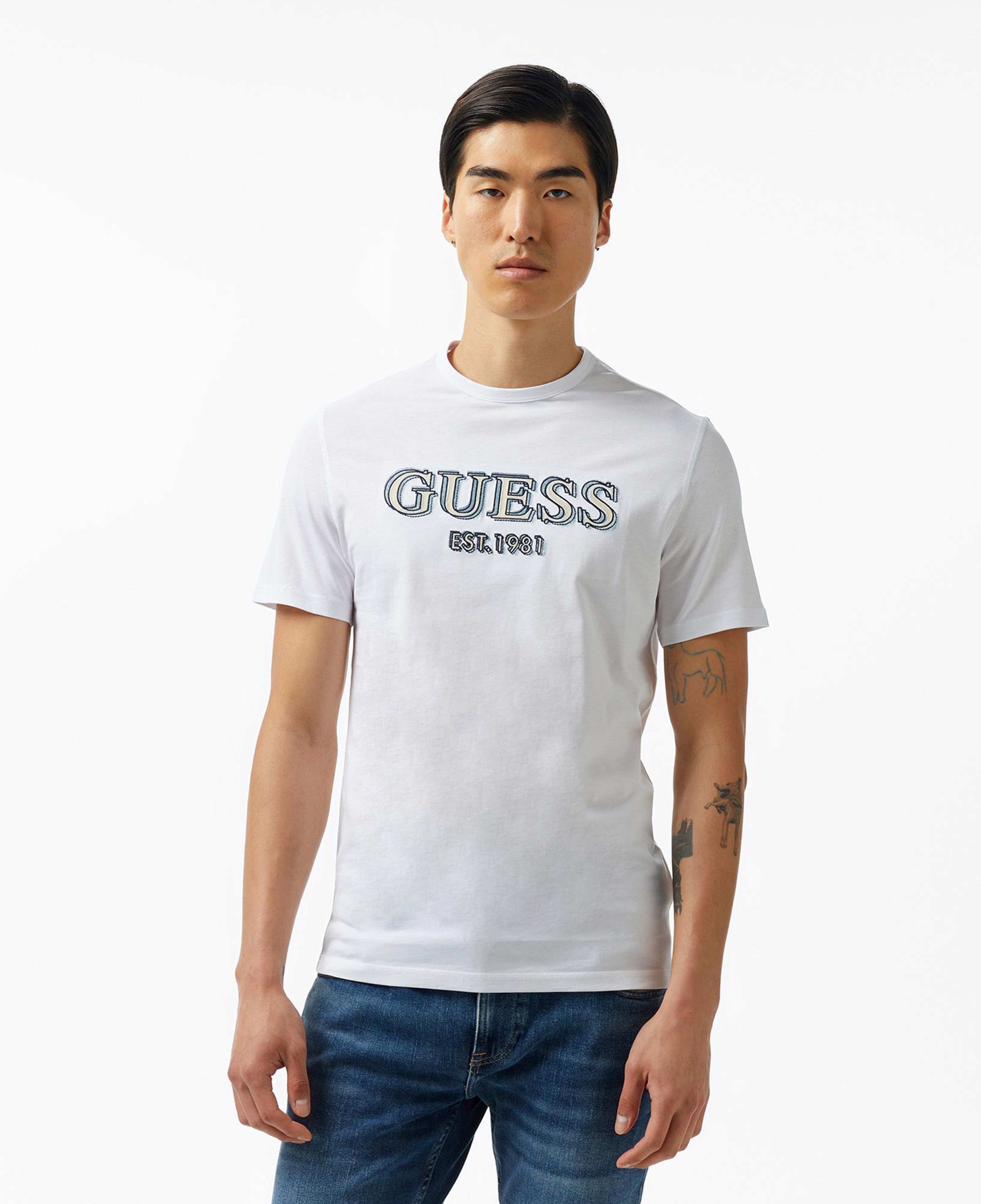 Guess Logo Mid Organic Stream Erkek Beyaz T-Shirt