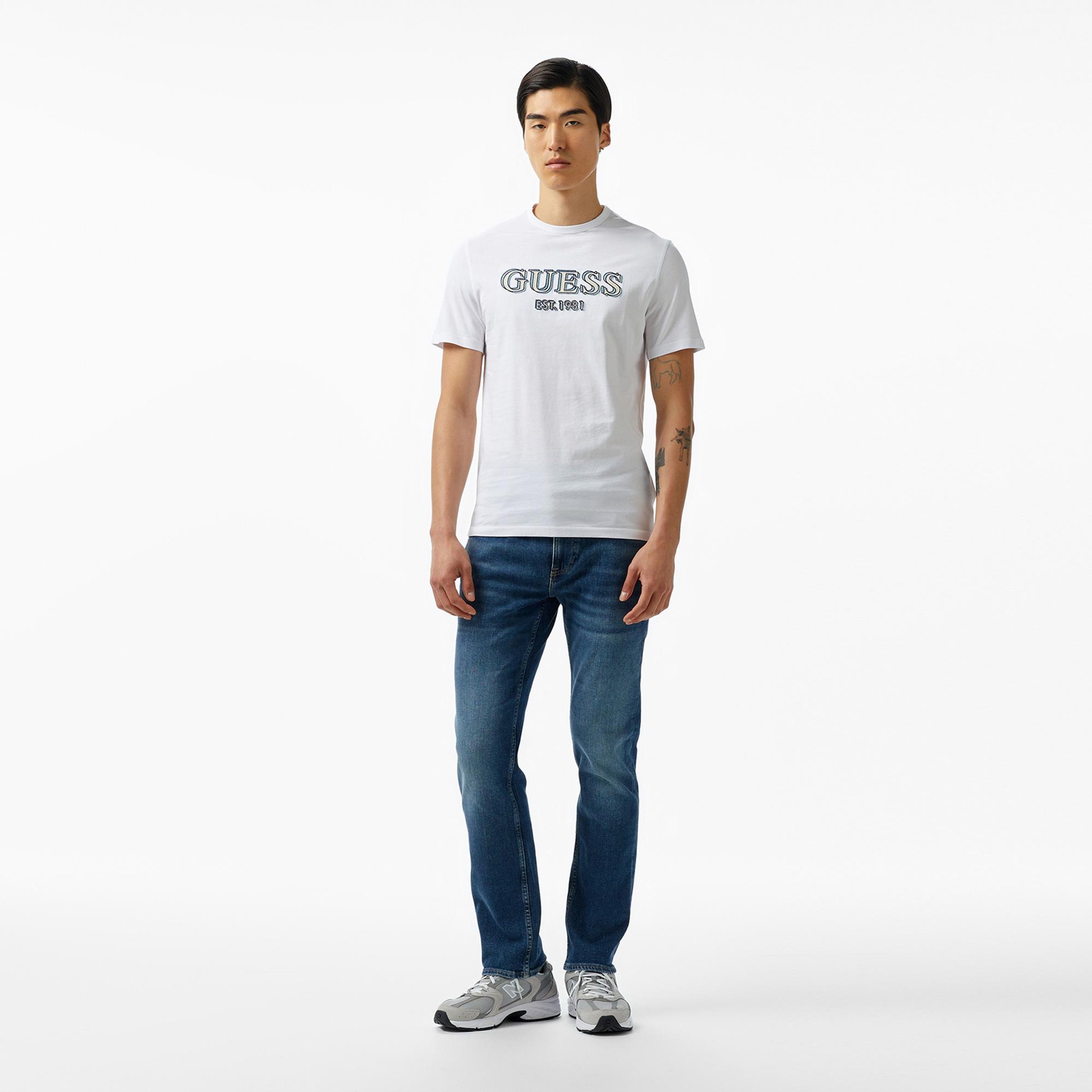 Guess Logo Mid Organic Stream Erkek Beyaz T-Shirt