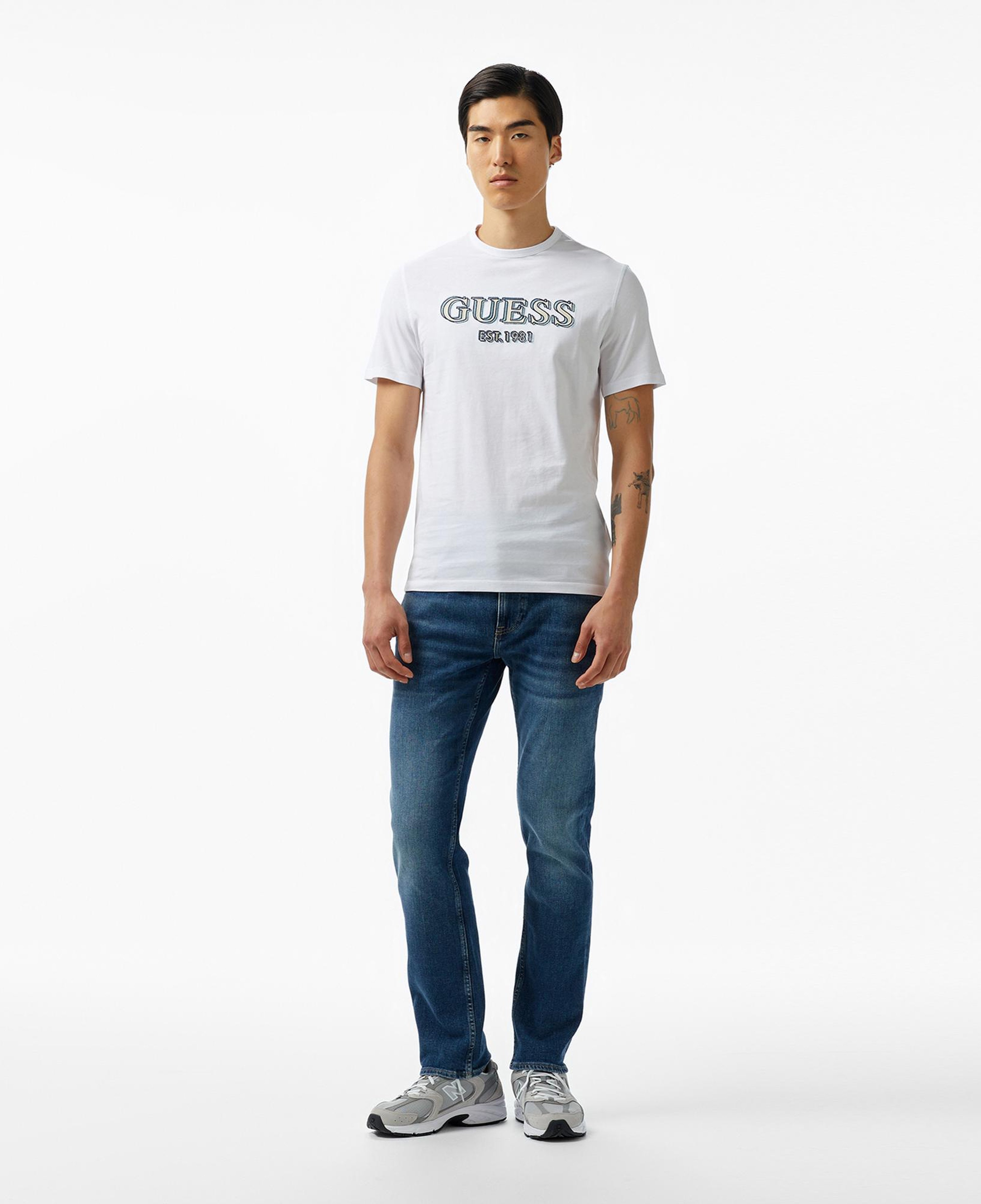 Guess Logo Mid Organic Stream Erkek Beyaz T-Shirt