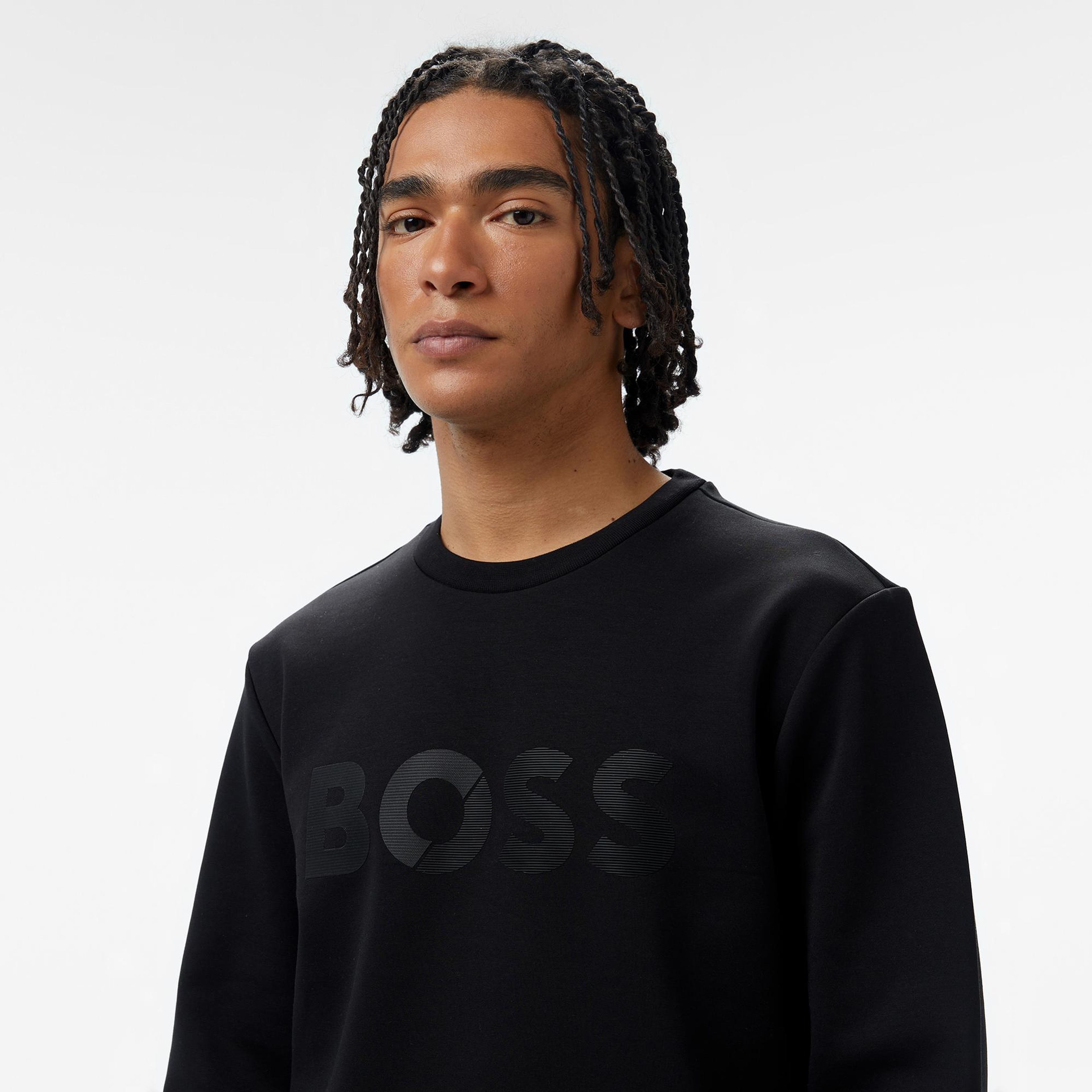 Boss Salbo Tape Logo Erkek Siyah Sweatshirt
