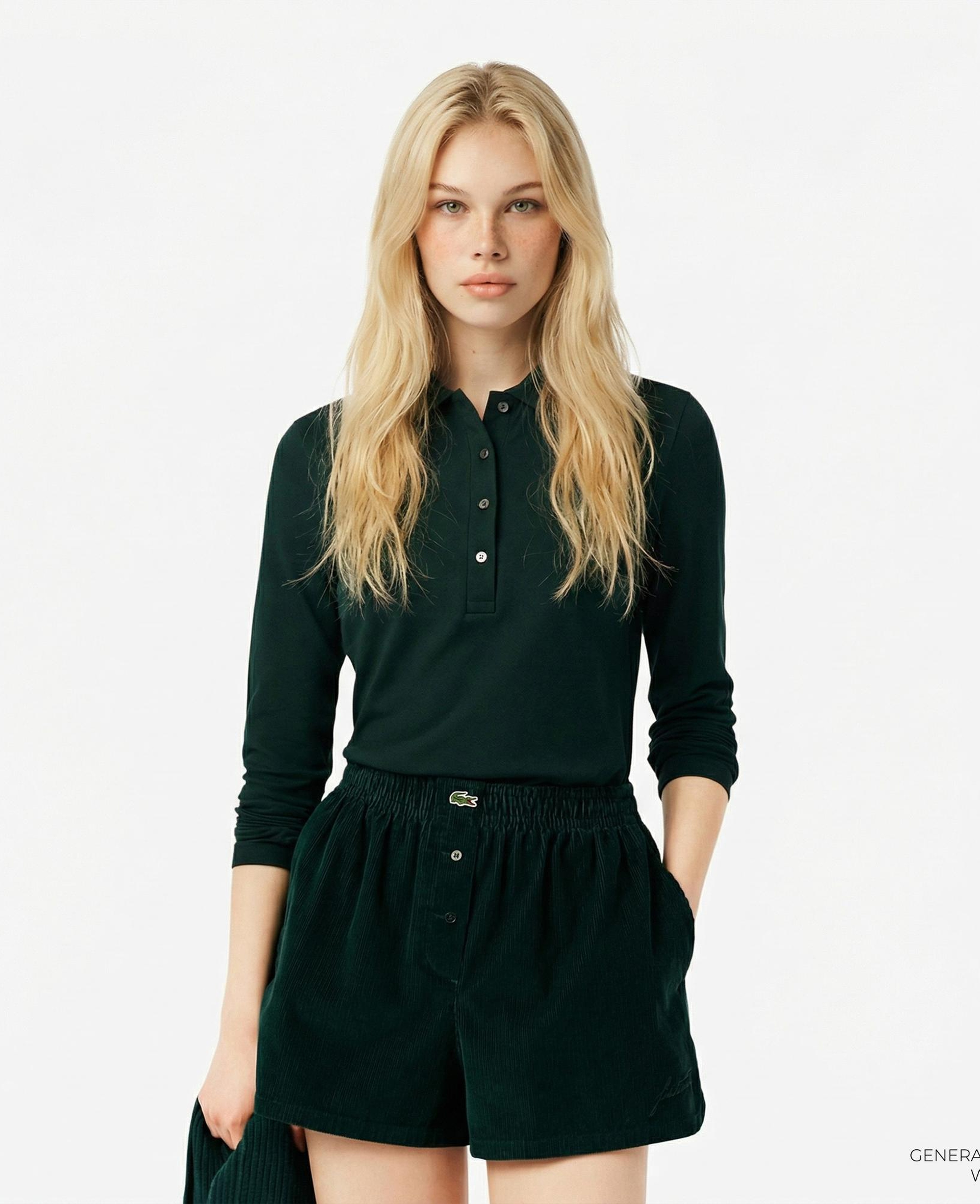 Lacoste Kadın Slim Fit Uzun Kollu Koyu Yeşil Polo