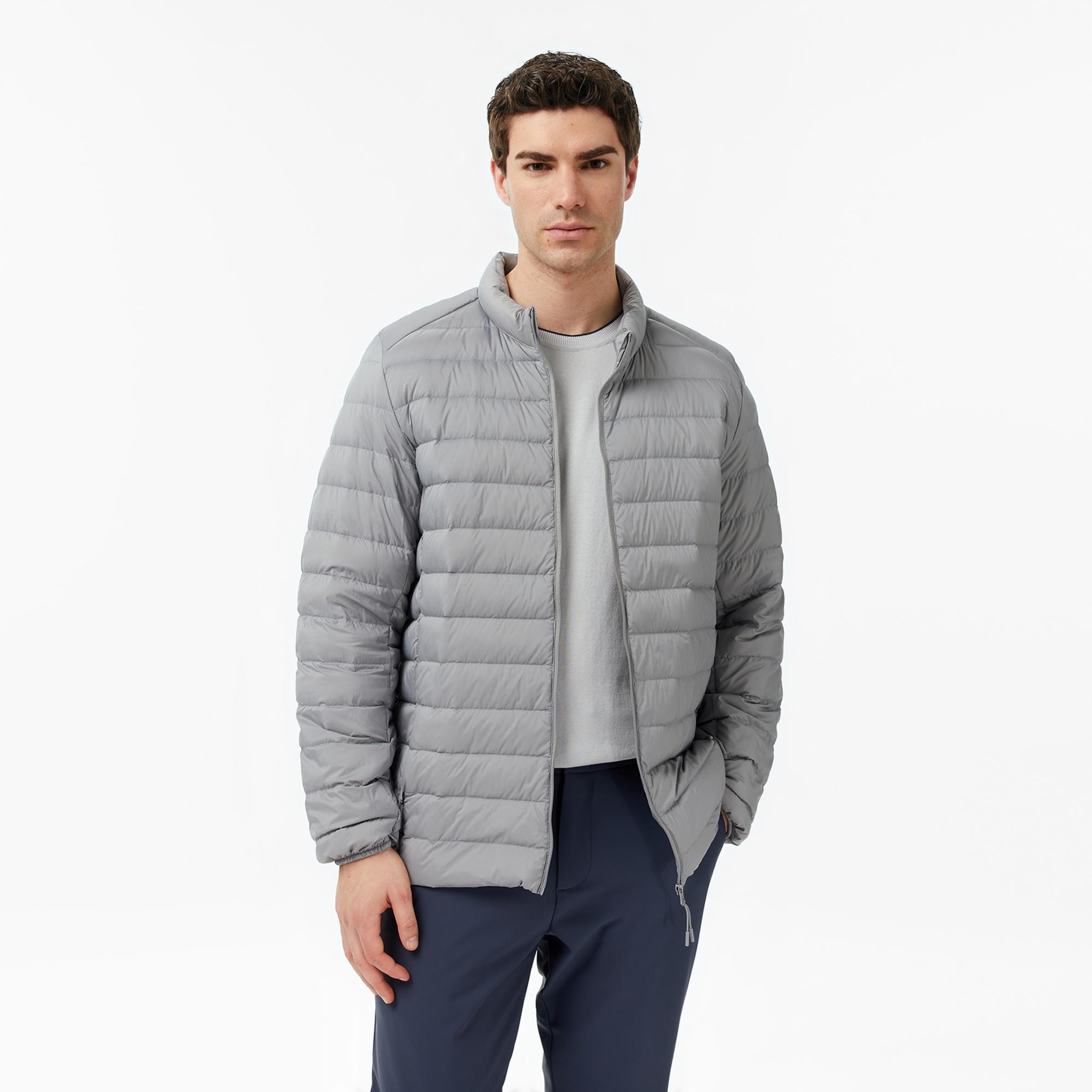 Nautica Erkek Gri Regular Fit Dik Yaka Su İtici Kaz Tüyü Mont