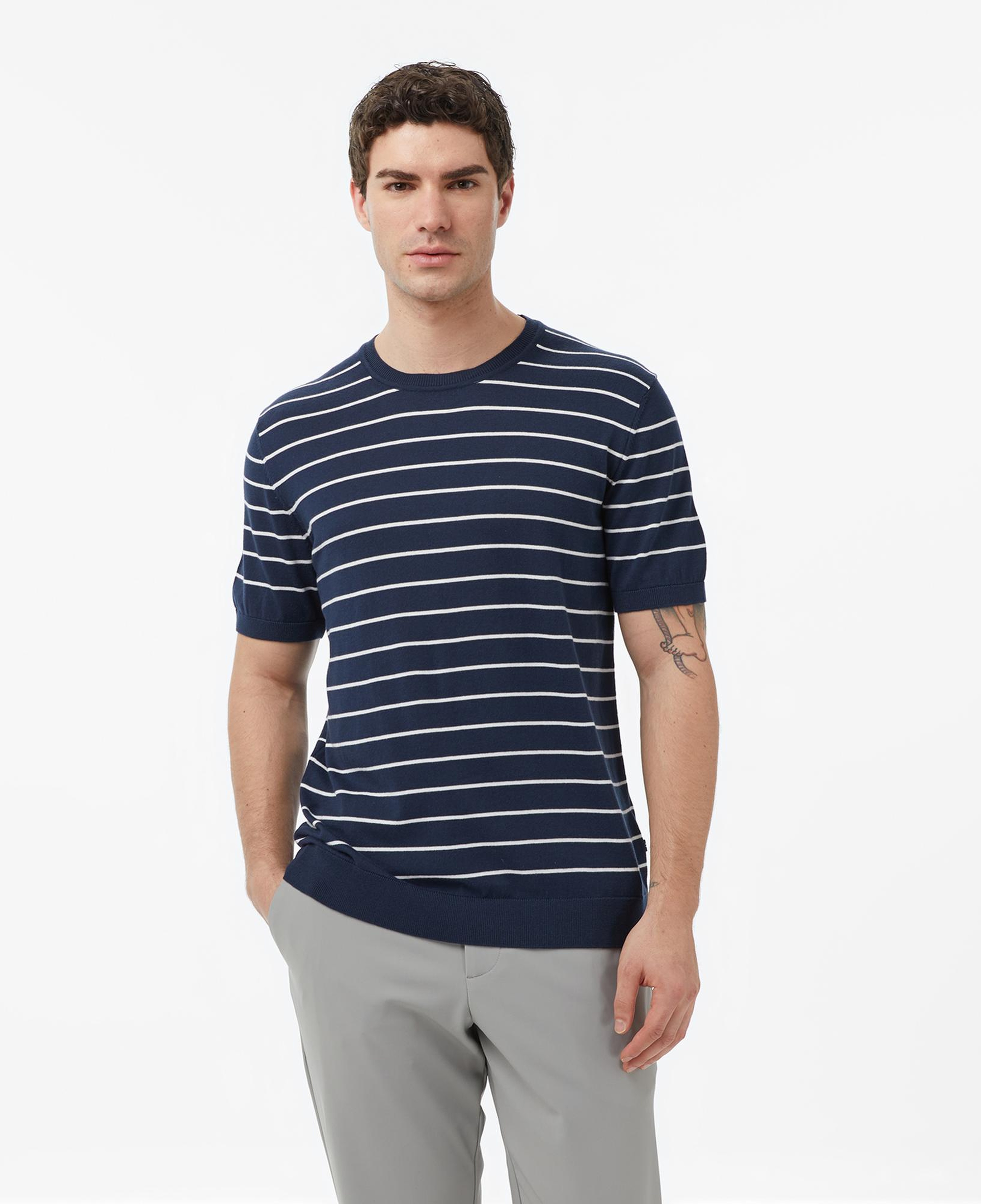 Nautica Erkek Lacivert Regular Fit Kısa Kollu Çizgili Triko