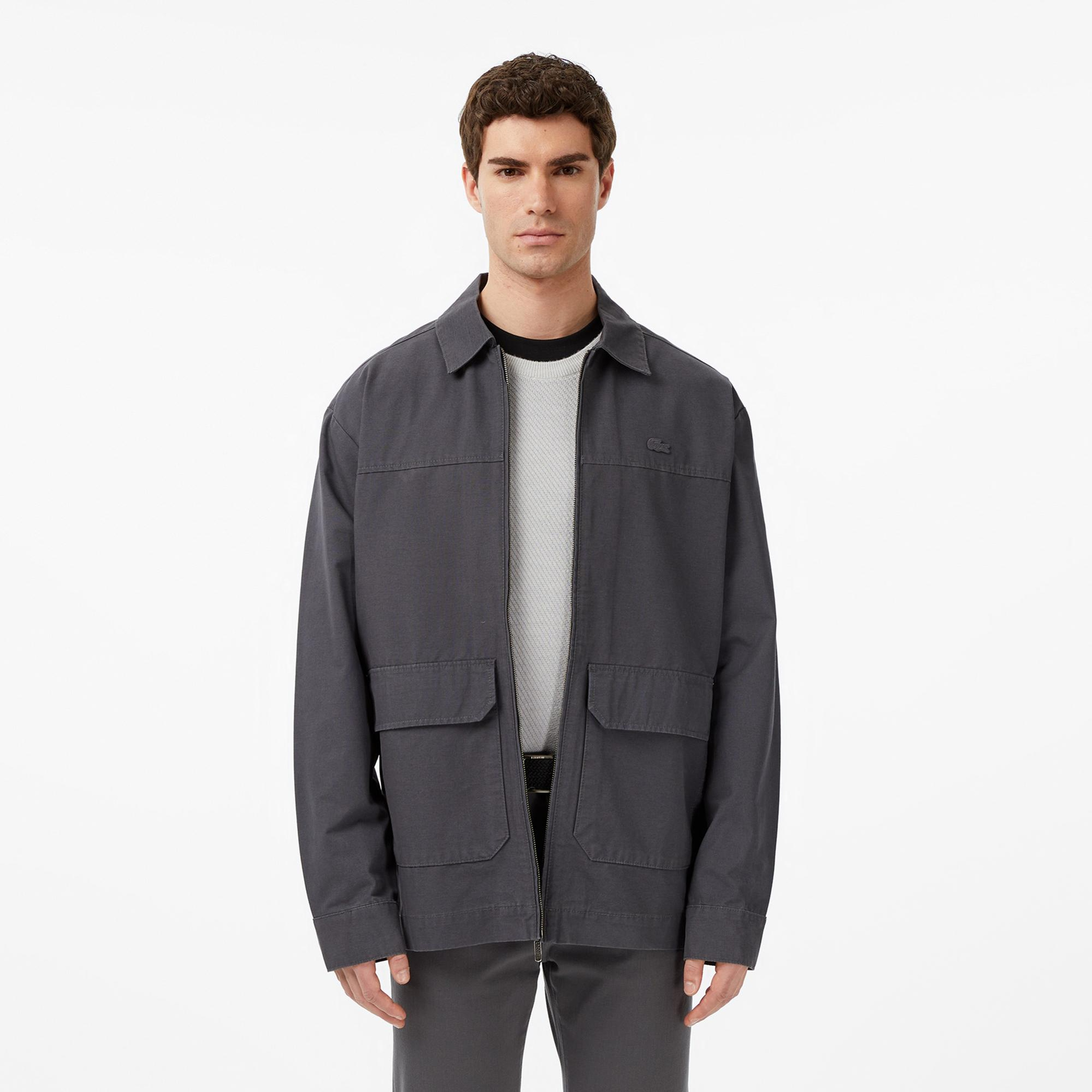Lacoste Erkek Relaxed Fit Fermuarlı Koyu Gri Dış Gömlek