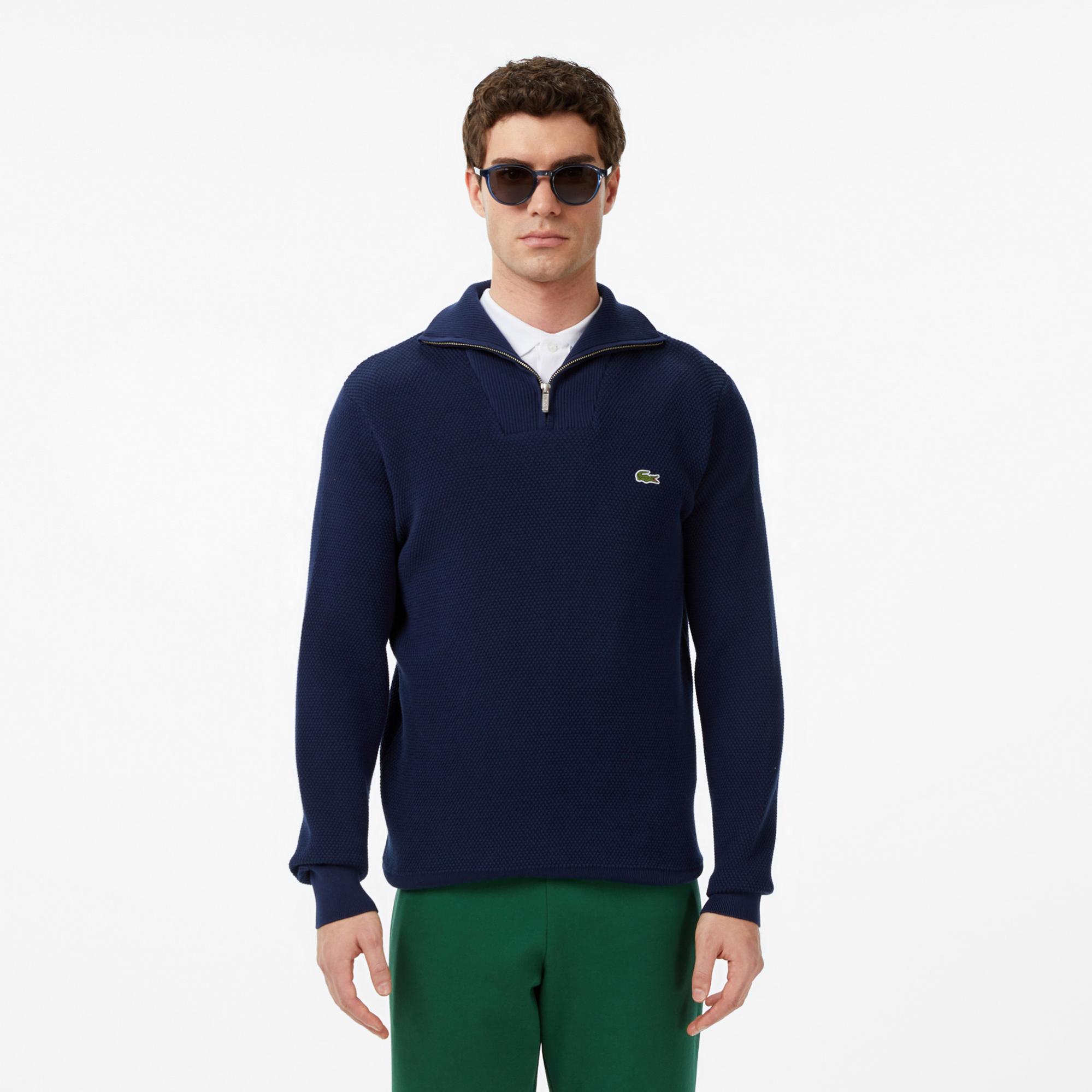 Lacoste Erkek Classic Fit Yarım Fermuarlı Lacivert Kazak