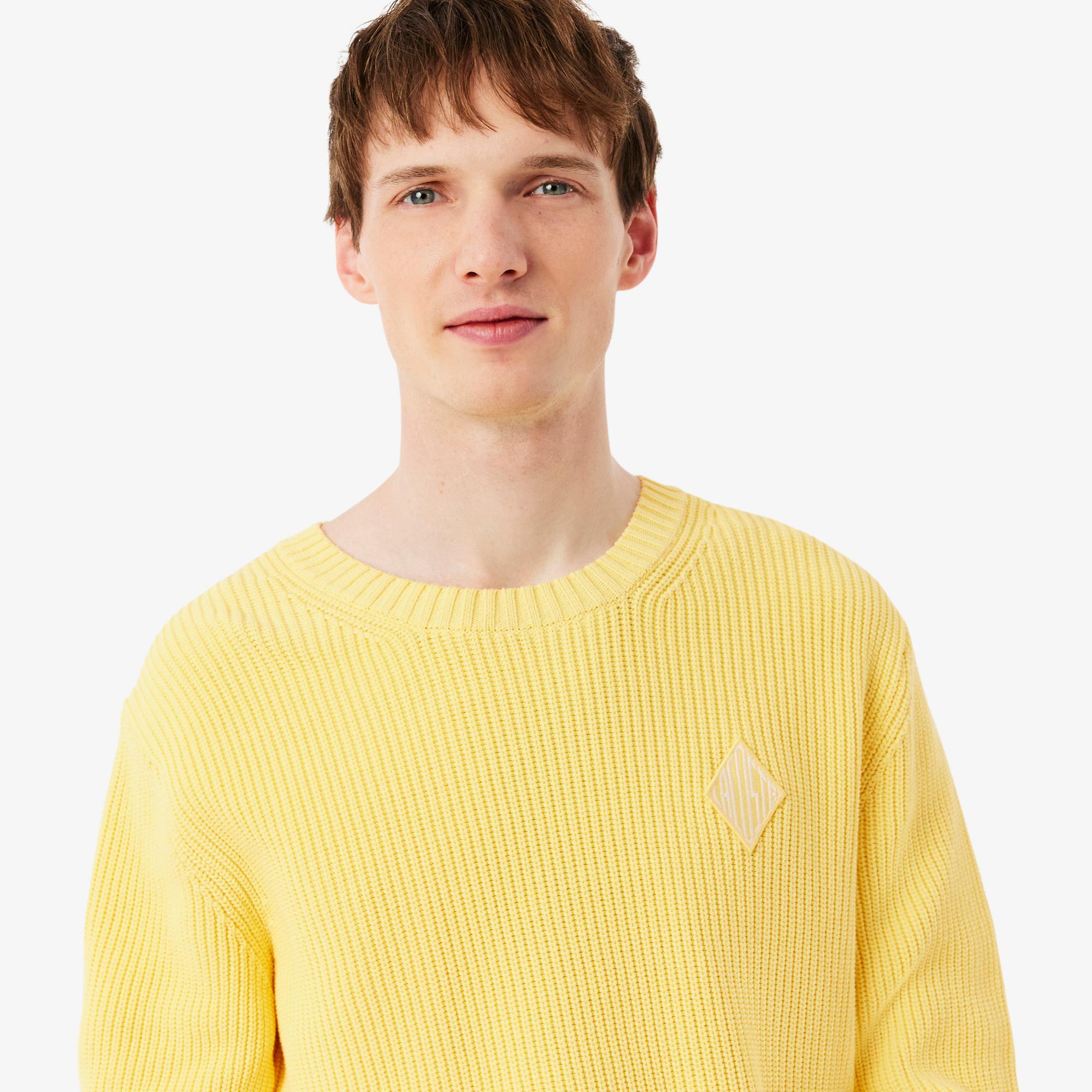 Lacoste Erkek Classic Fit Bisiklet Yaka Sarı Kazak