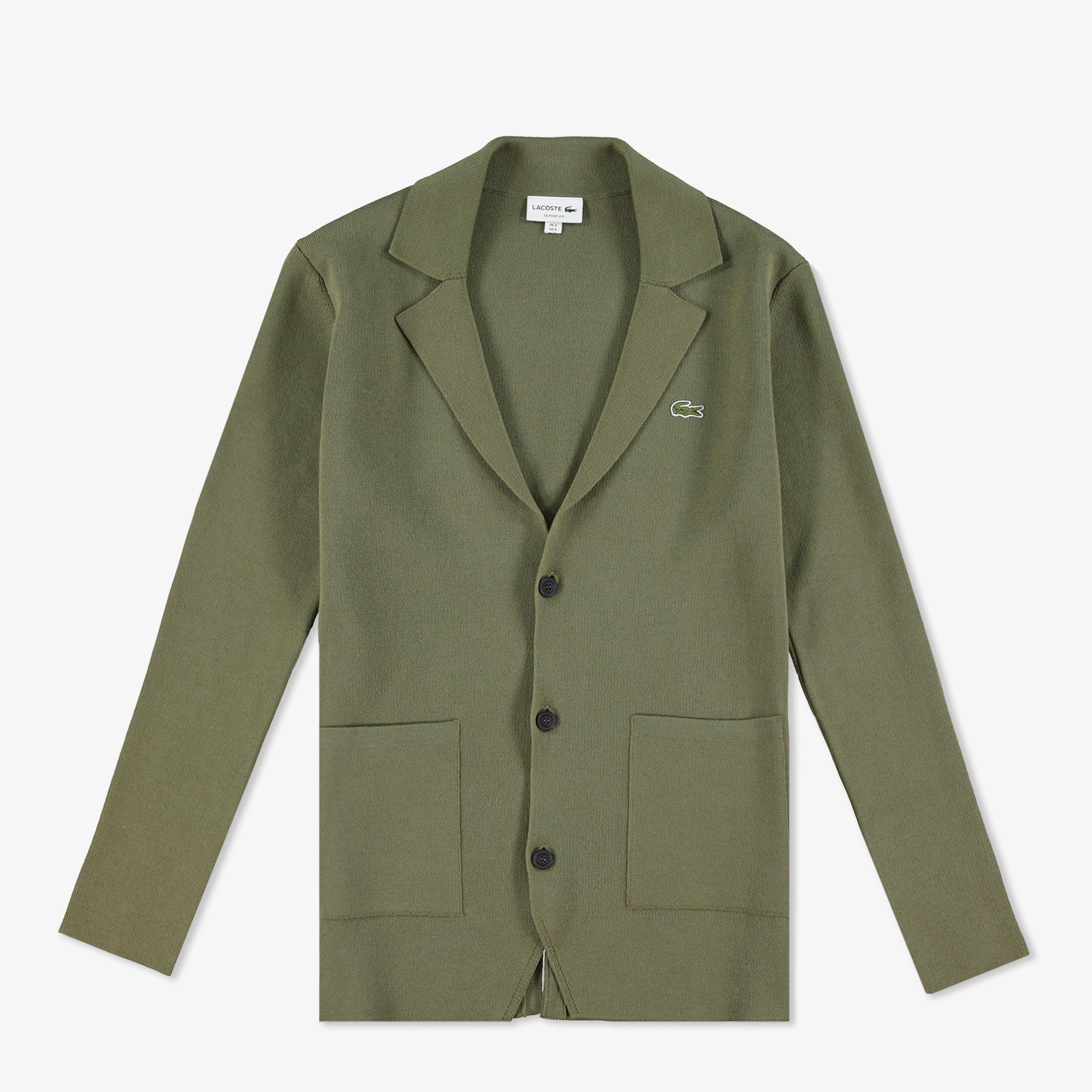 Lacoste Erkek Classic Fit V Yaka Haki Hırka