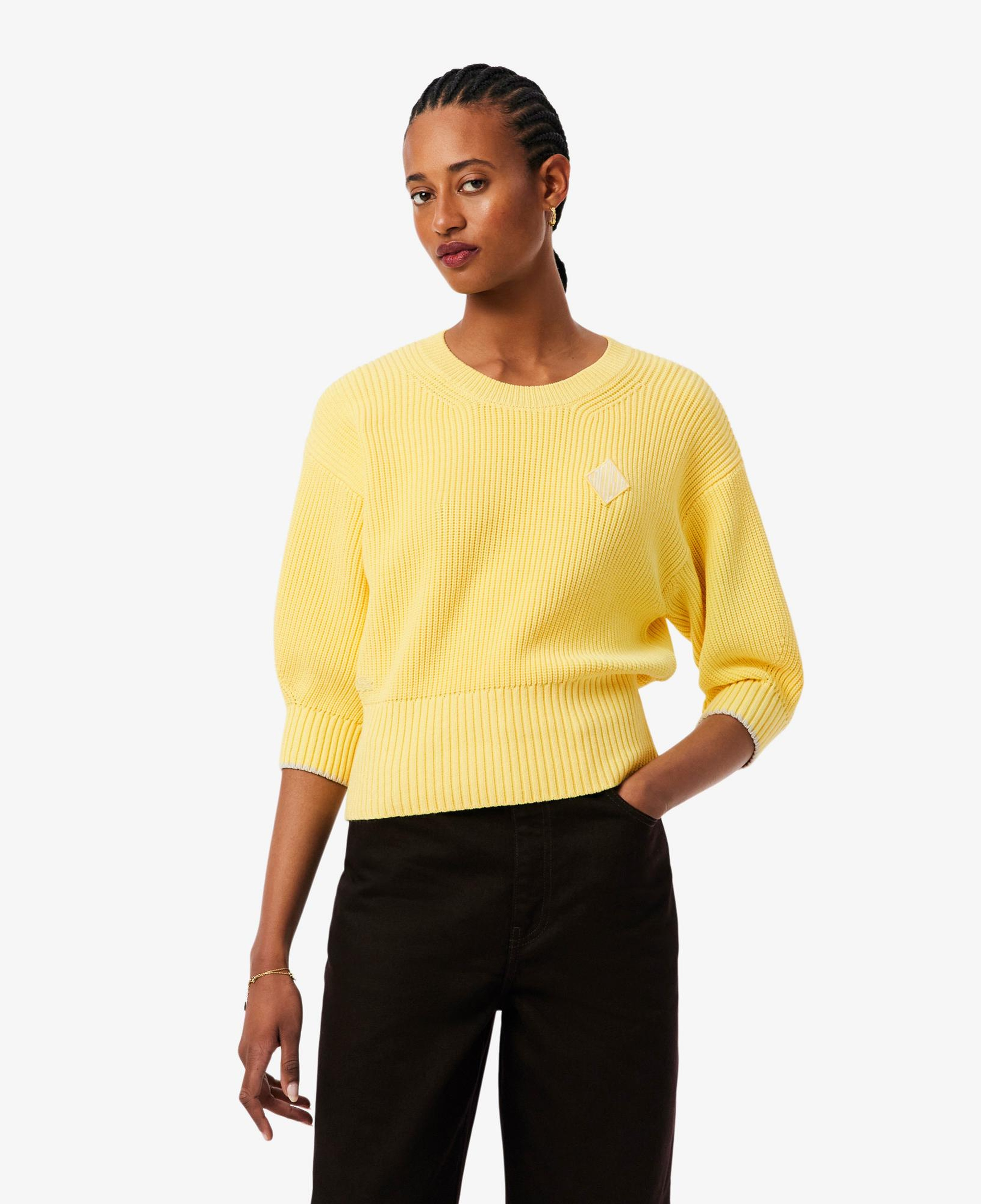 Lacoste Kadın Loose Fit Bisiklet Yaka Sarı Kazak