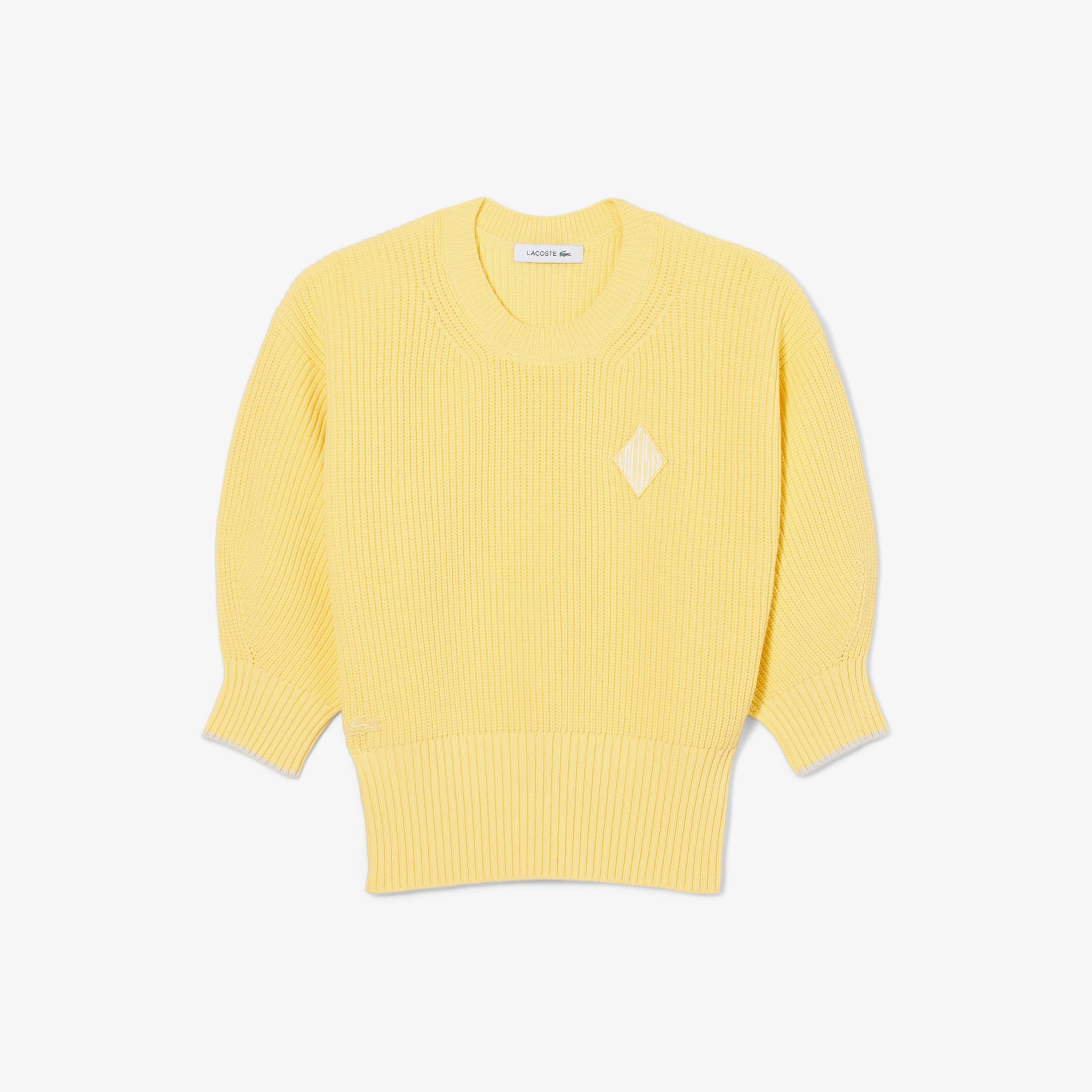 Lacoste Kadın Loose Fit Bisiklet Yaka Sarı Kazak