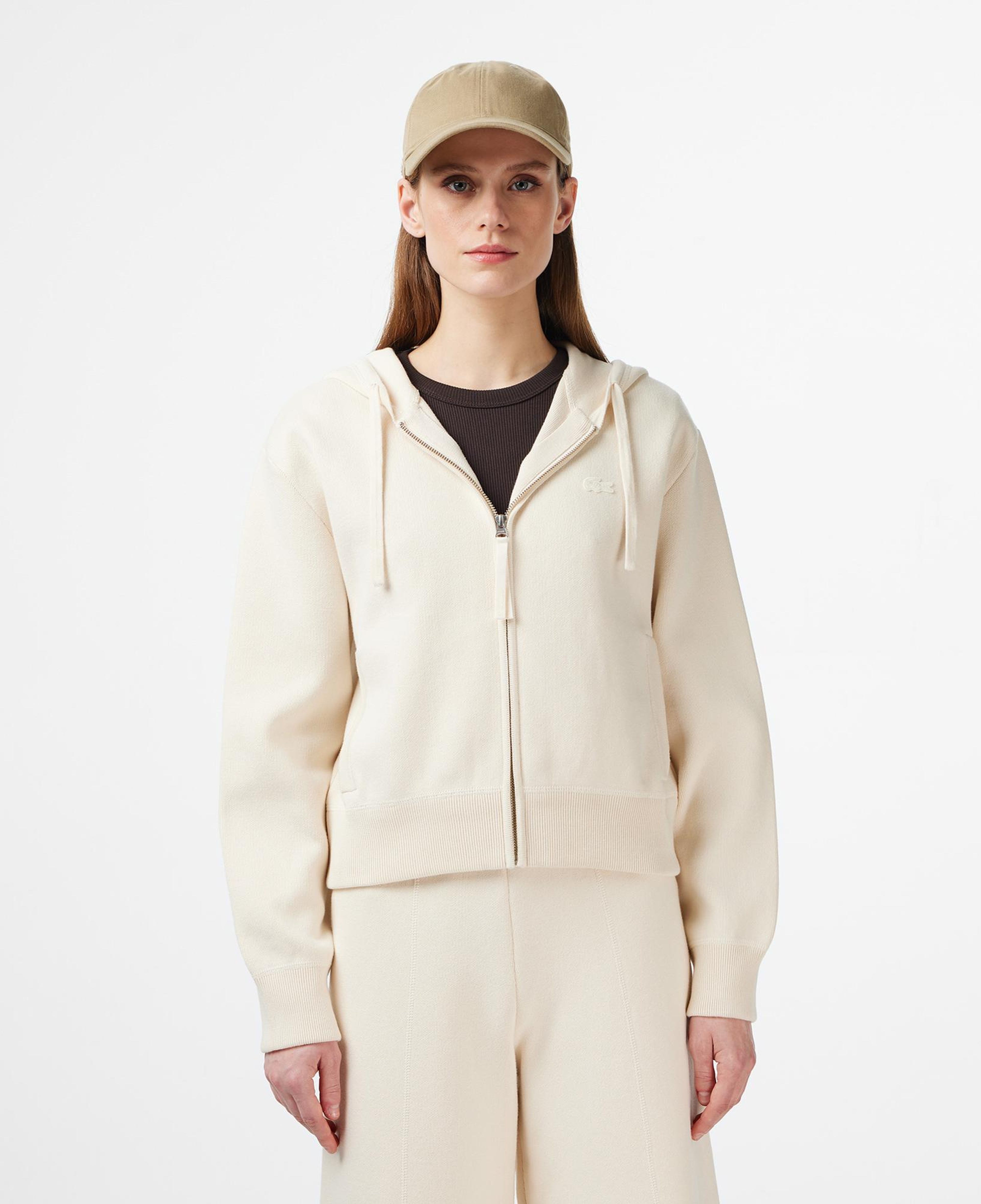 Lacoste Kadın Classic Fit Kapüşonlu Krem Hırka