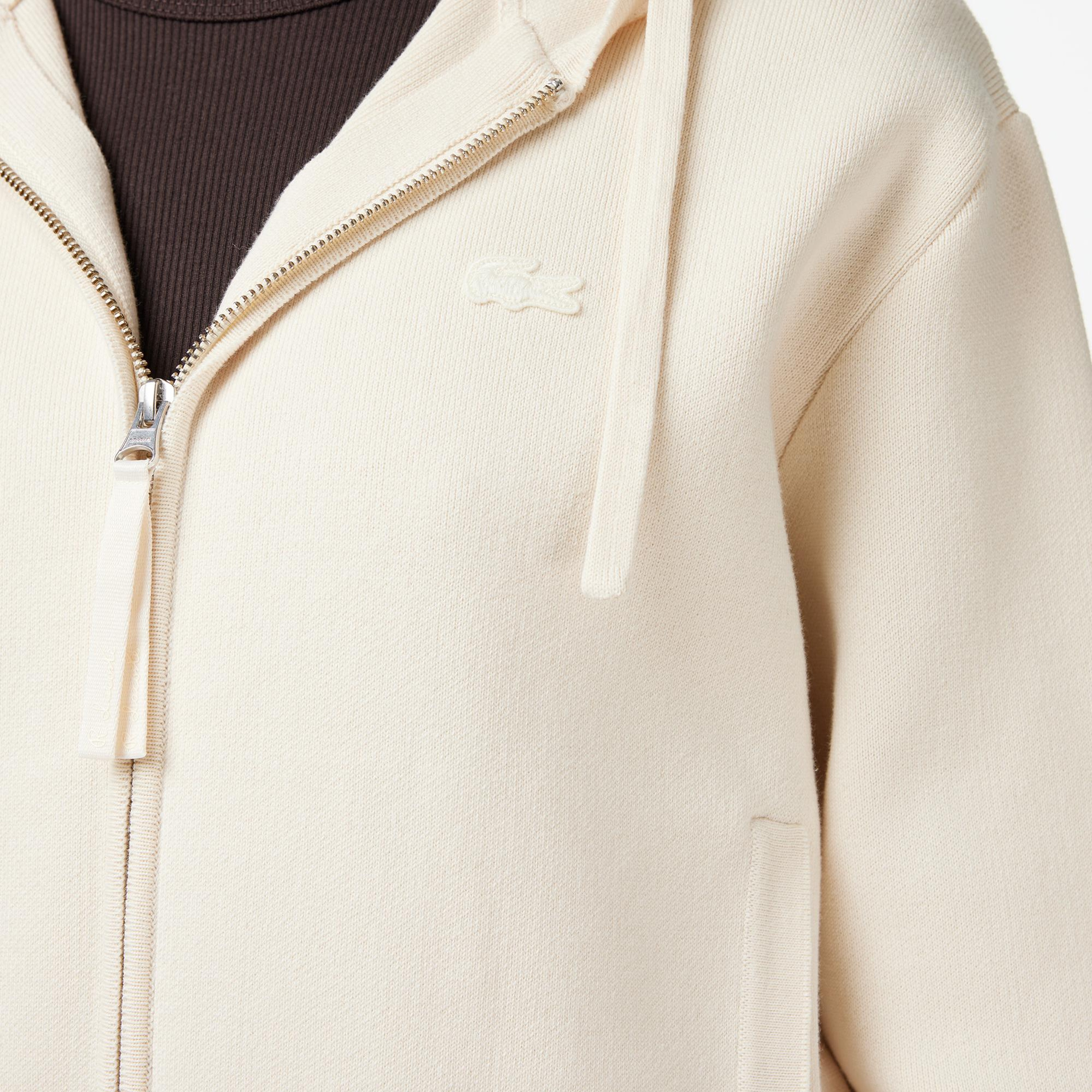 Lacoste Kadın Classic Fit Kapüşonlu Krem Hırka