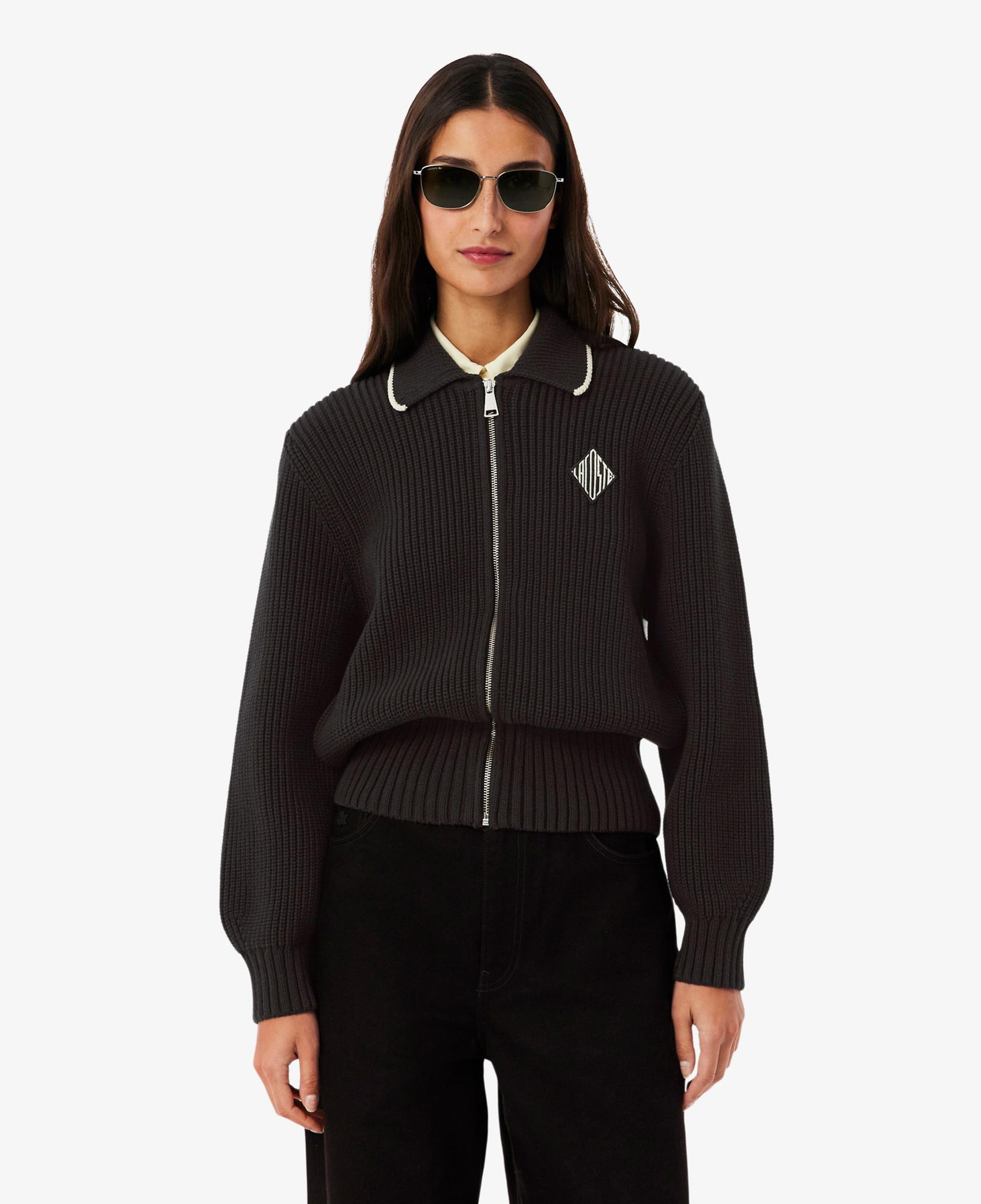 Lacoste Kadın Loose Fit Fermuarlı Kahverengi Hırka