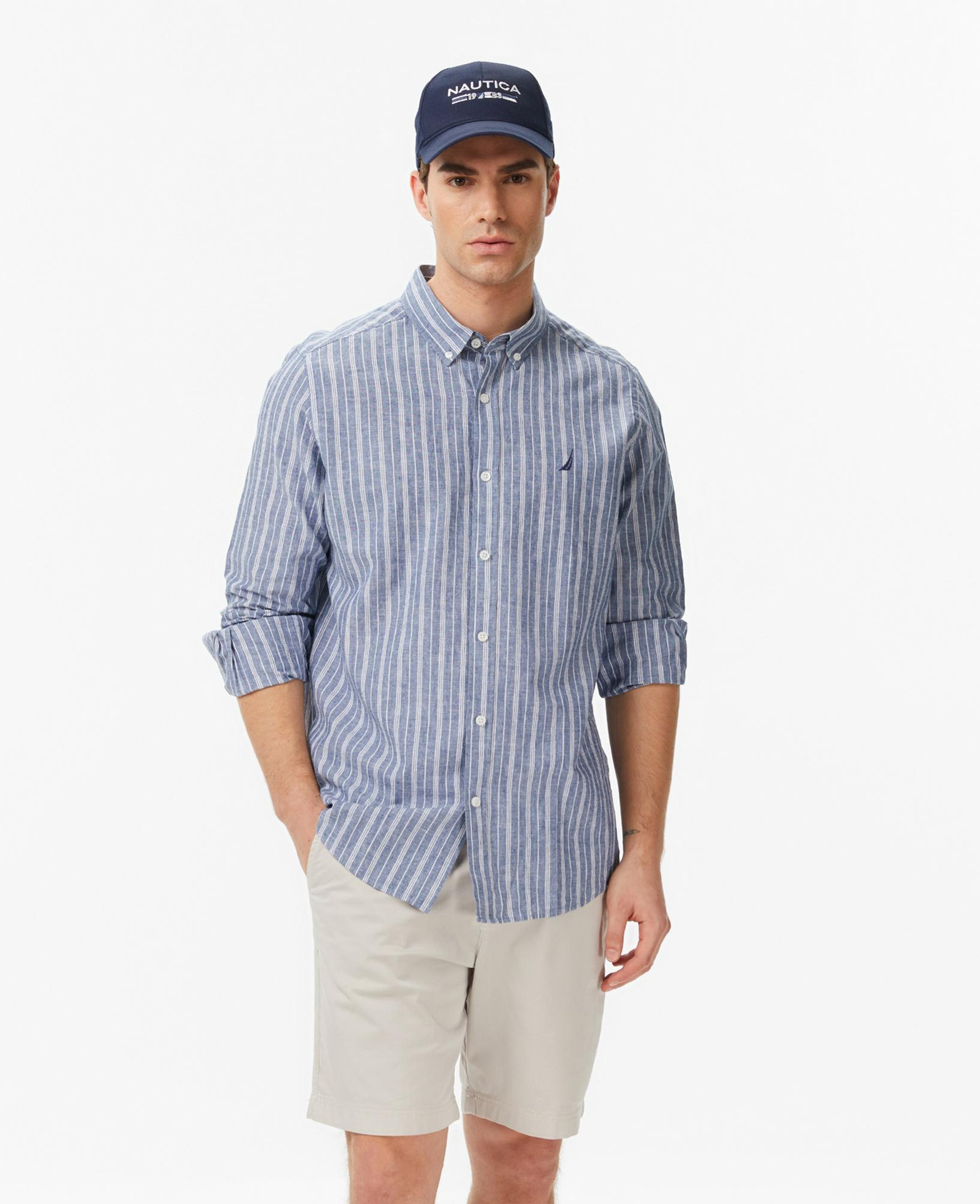 Nautica Erkek Mavi Regular Fit Çizgili Gömlek
