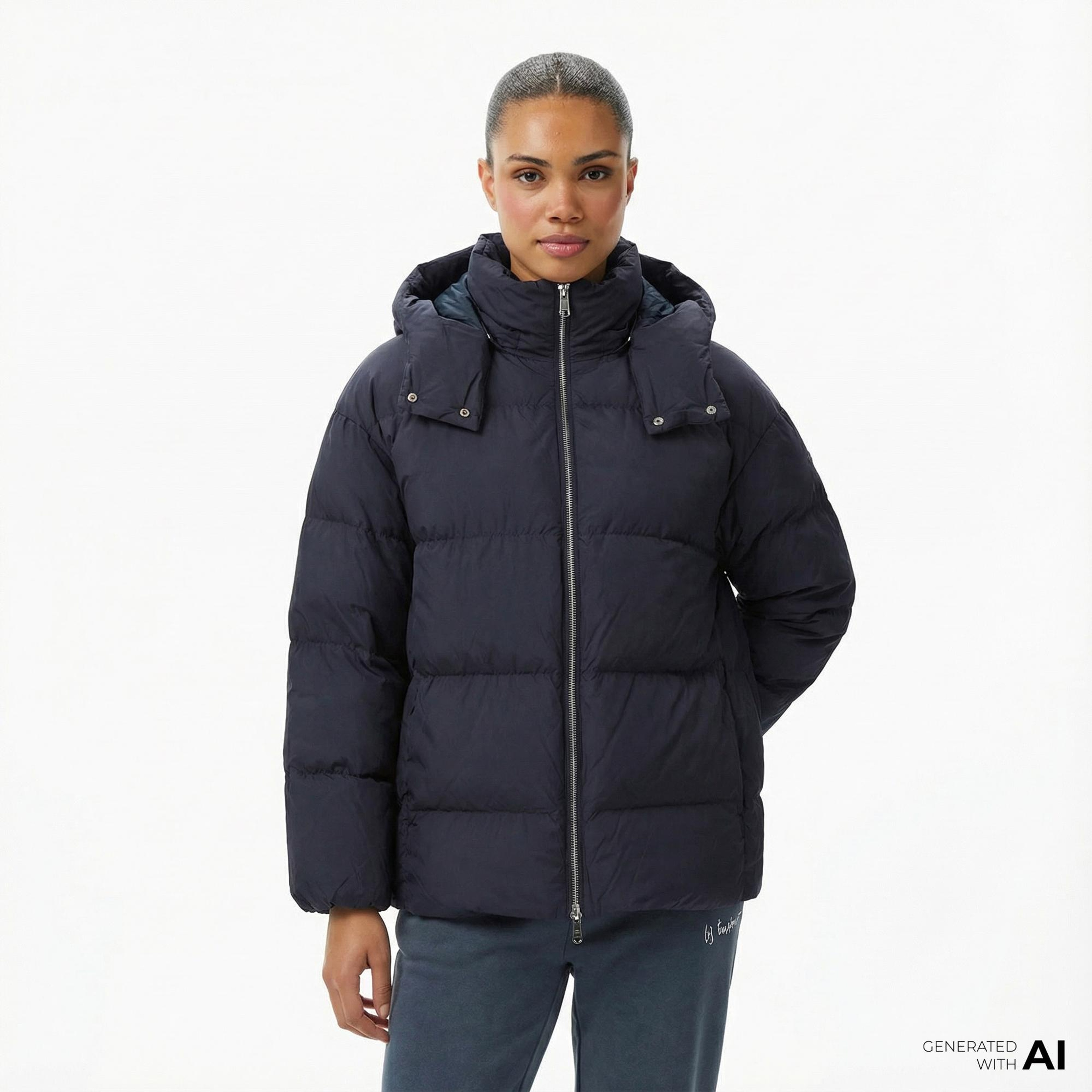 Converse Classic Kadın Kapüşonlu Siyah Şişme Mont