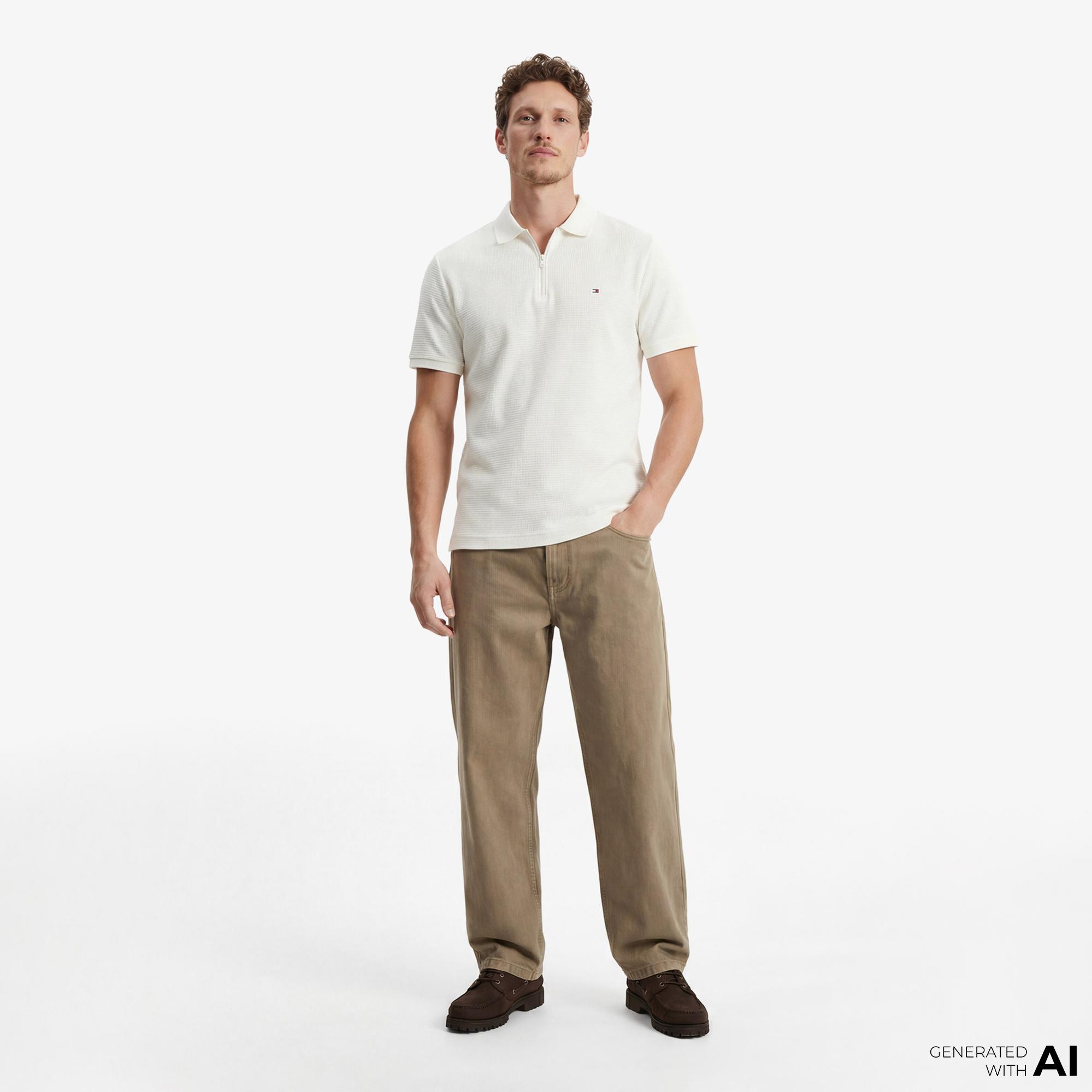 Tommy Hilfiger Performance Erkek Krem Rengi Polo Yaka T-Shirt