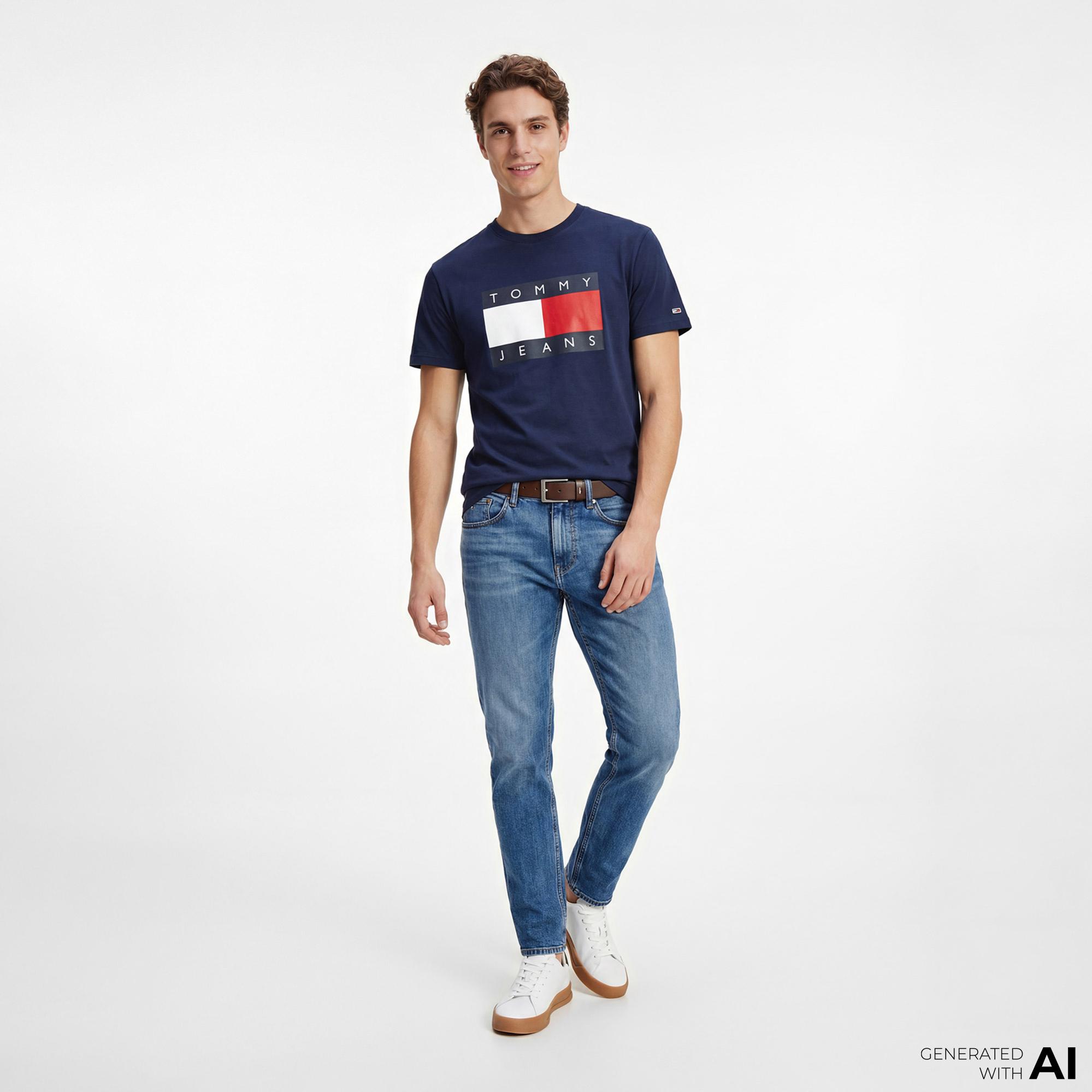 Tommy Hilfiger Flag Erkek Lacivert T-Shirt