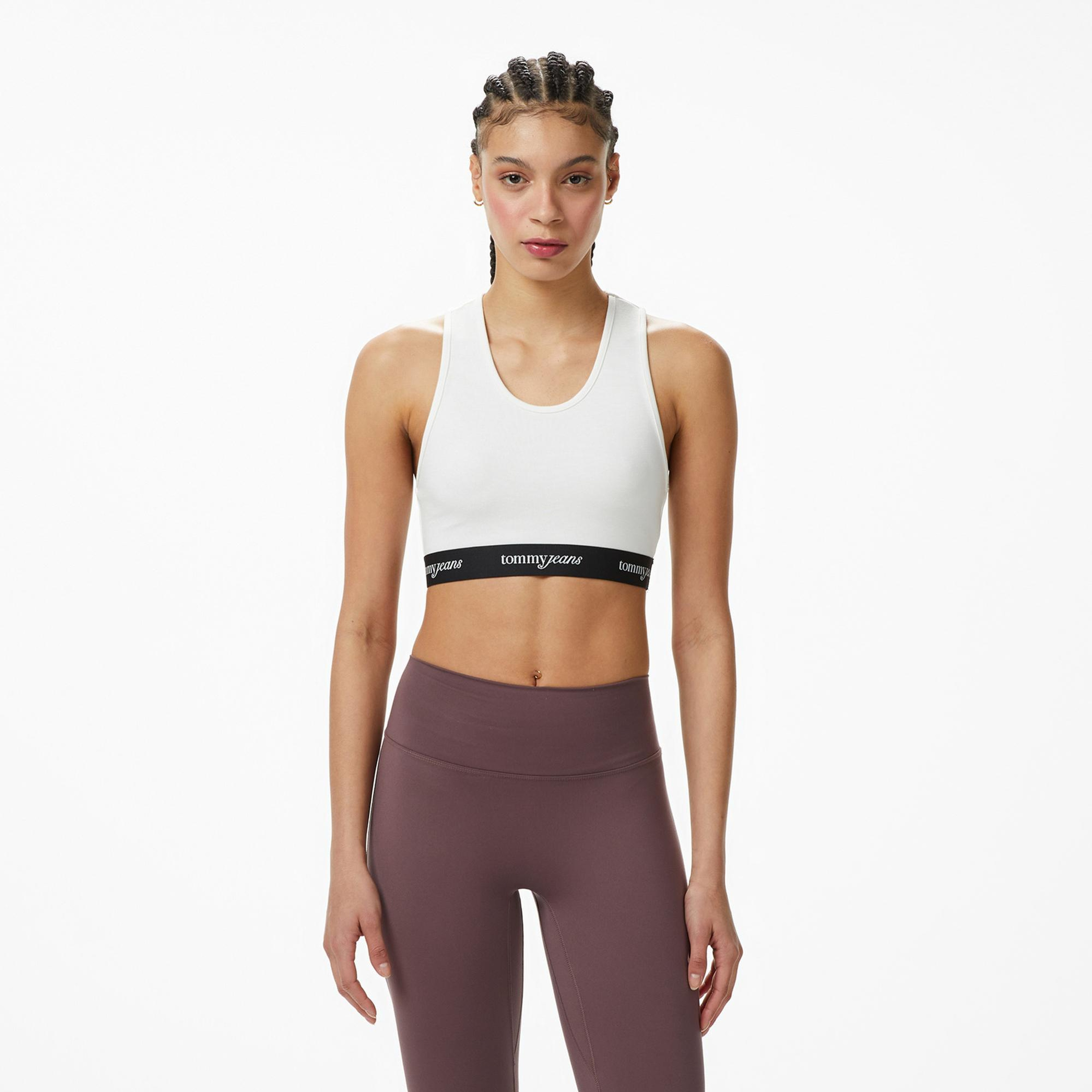 Tommy Hilfiger Logo Tape Kadın Beyaz T-Shirt