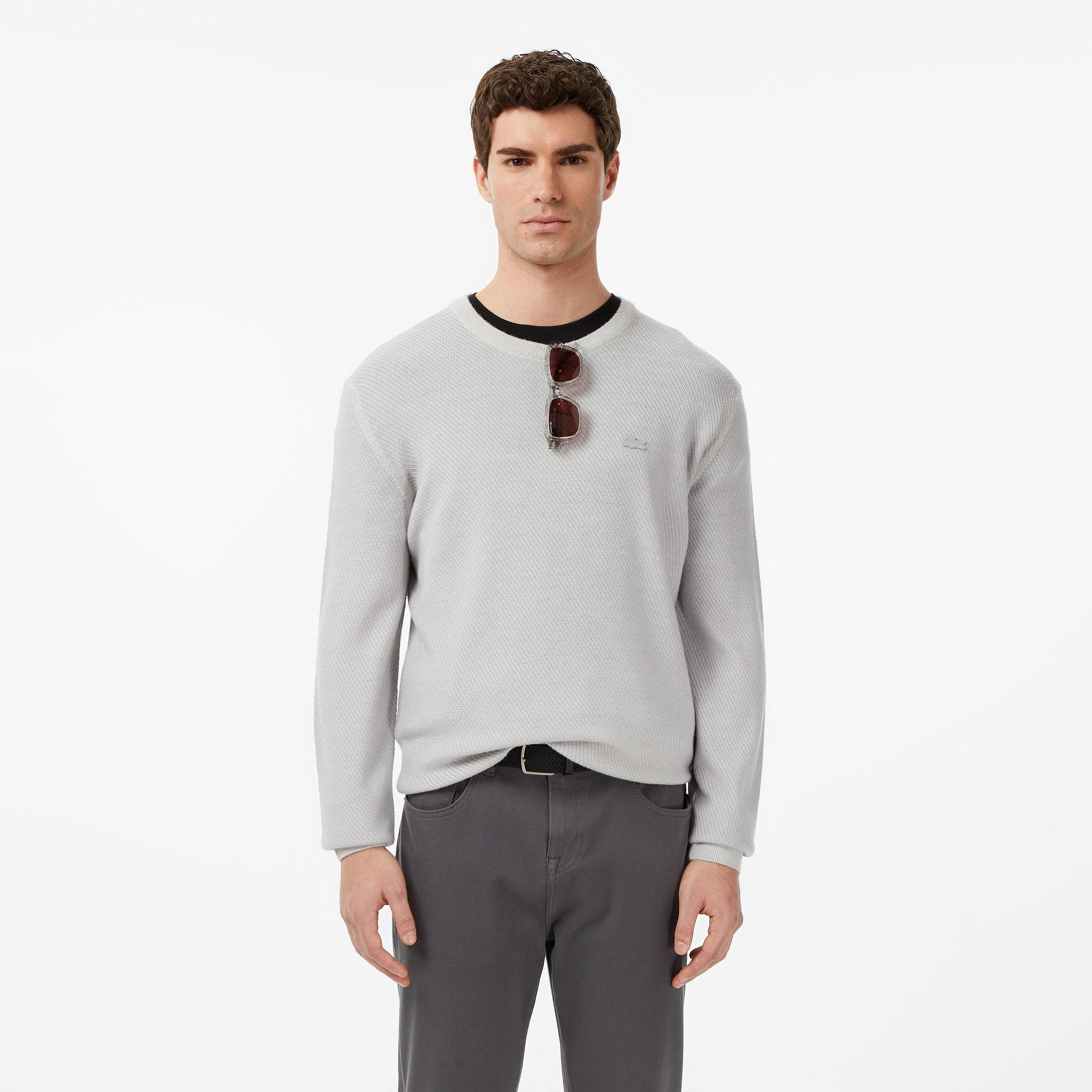 Lacoste Erkek Classic Fit Bisiklet Yaka Yün Gri Kazak